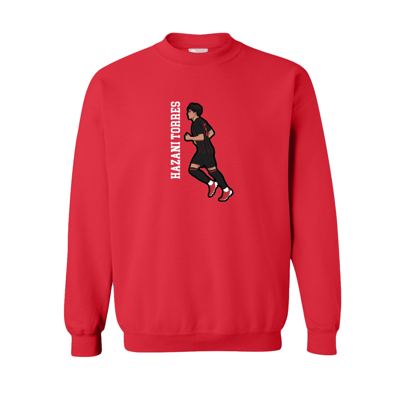 Fleece Crew — Name Vertical in Red