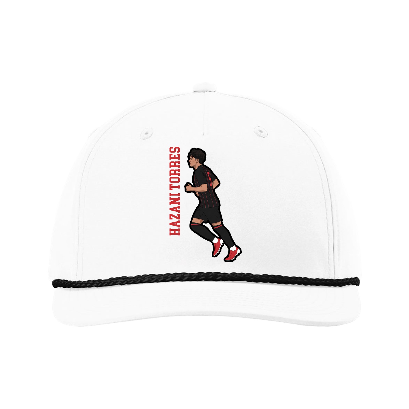Five-Panel Classic Rope Cap — Name Vertical in White