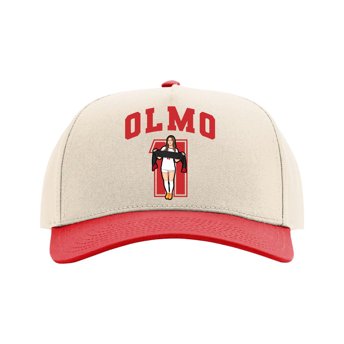 Full Fabric Five-Panel Champ Cap — Number in Cream/Red