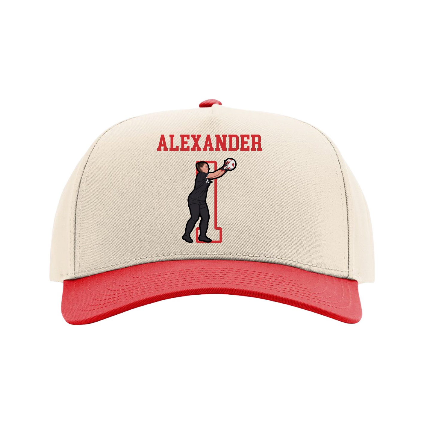 Full Fabric Five-Panel Champ Cap — Shirsey in Cream/Red