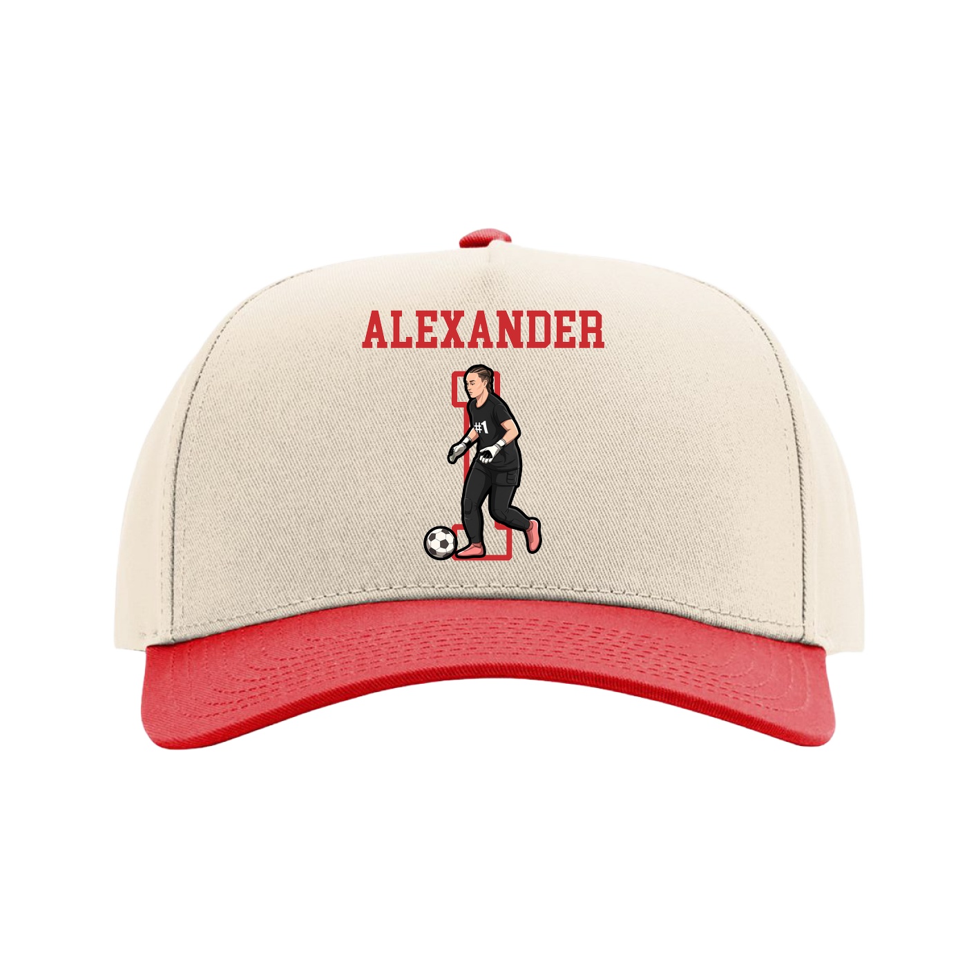 Full Fabric Five-Panel Champ Cap — Shirsey in Cream/Red