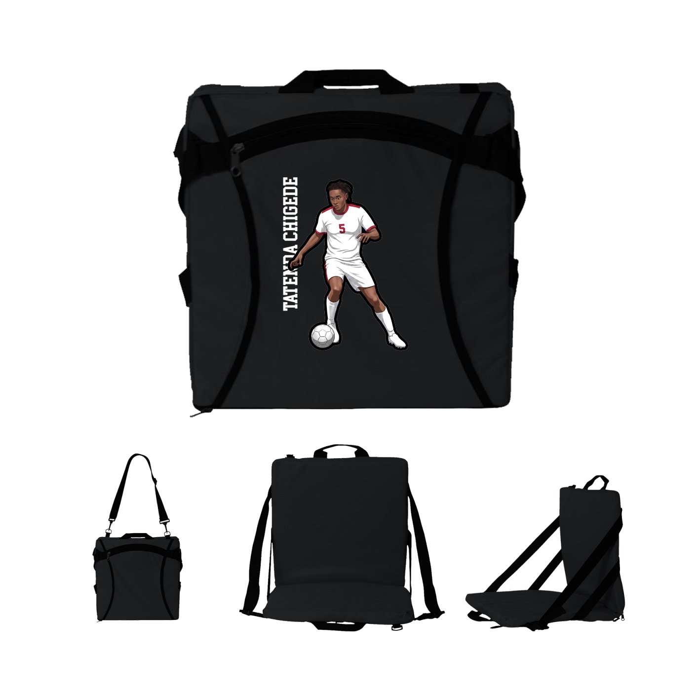 Folding Stadium Seat — Name Vertical in Black
