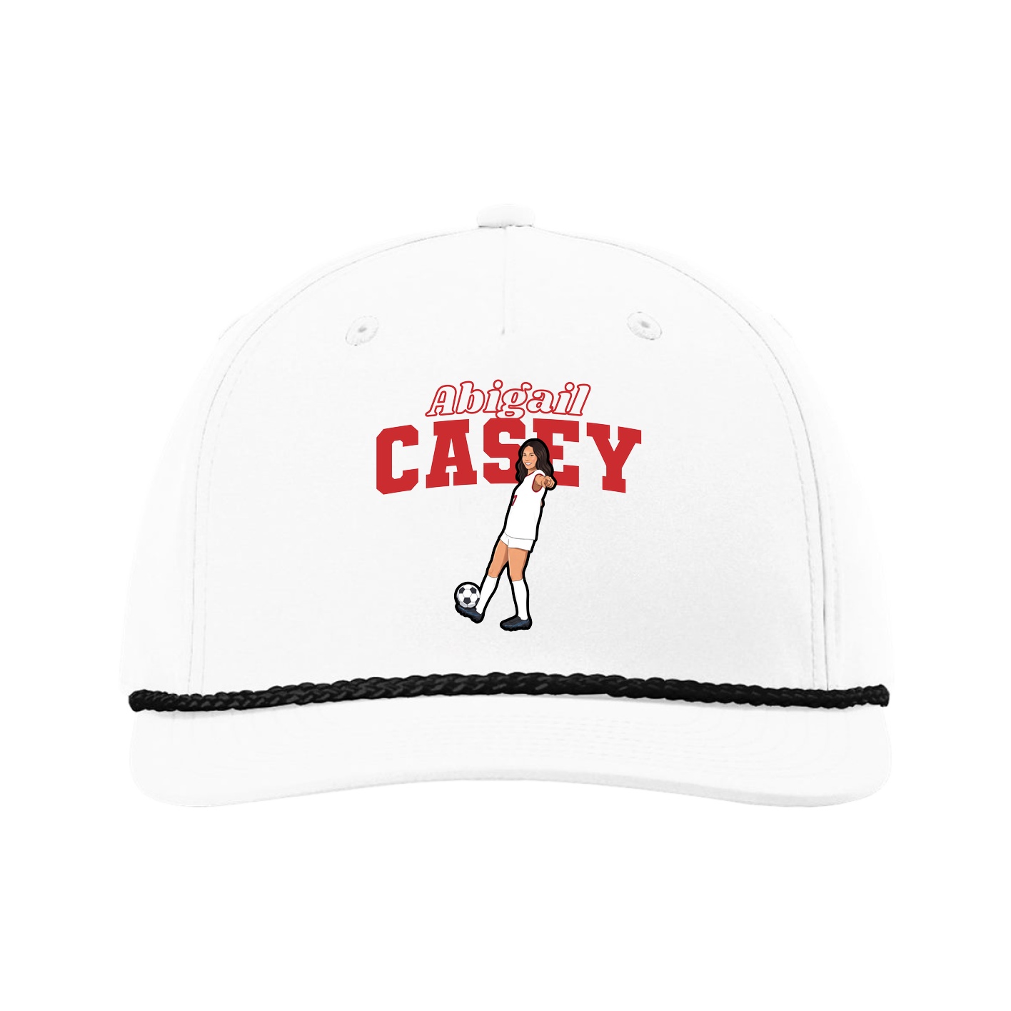 Five-Panel Classic Rope Cap — Name Arch in White