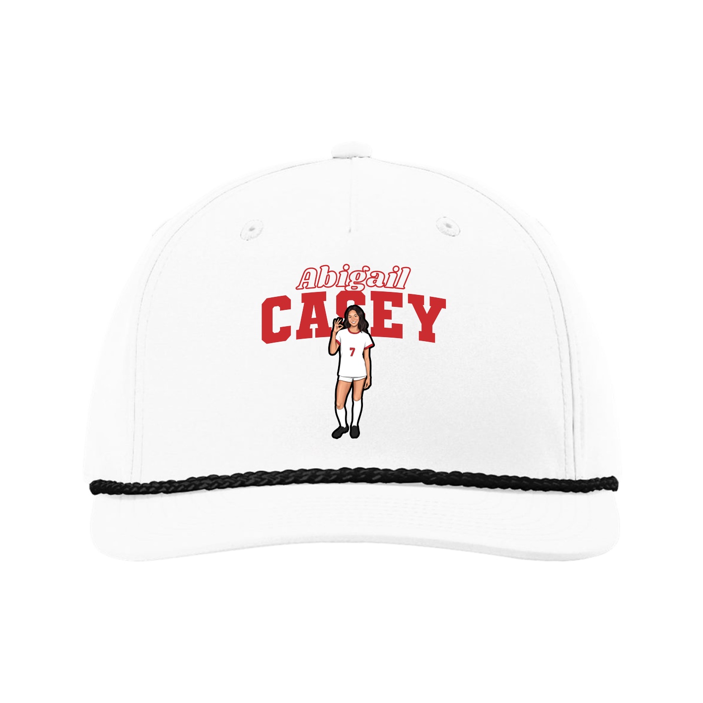 Five-Panel Classic Rope Cap — Name Arch in White