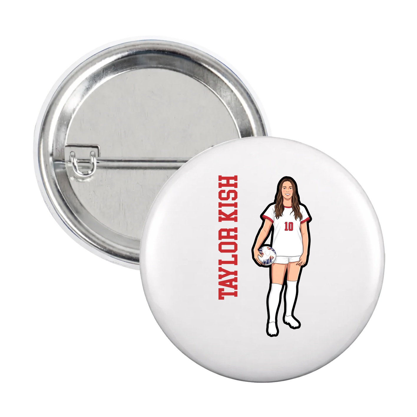 Game Day Button — Name Vertical in White