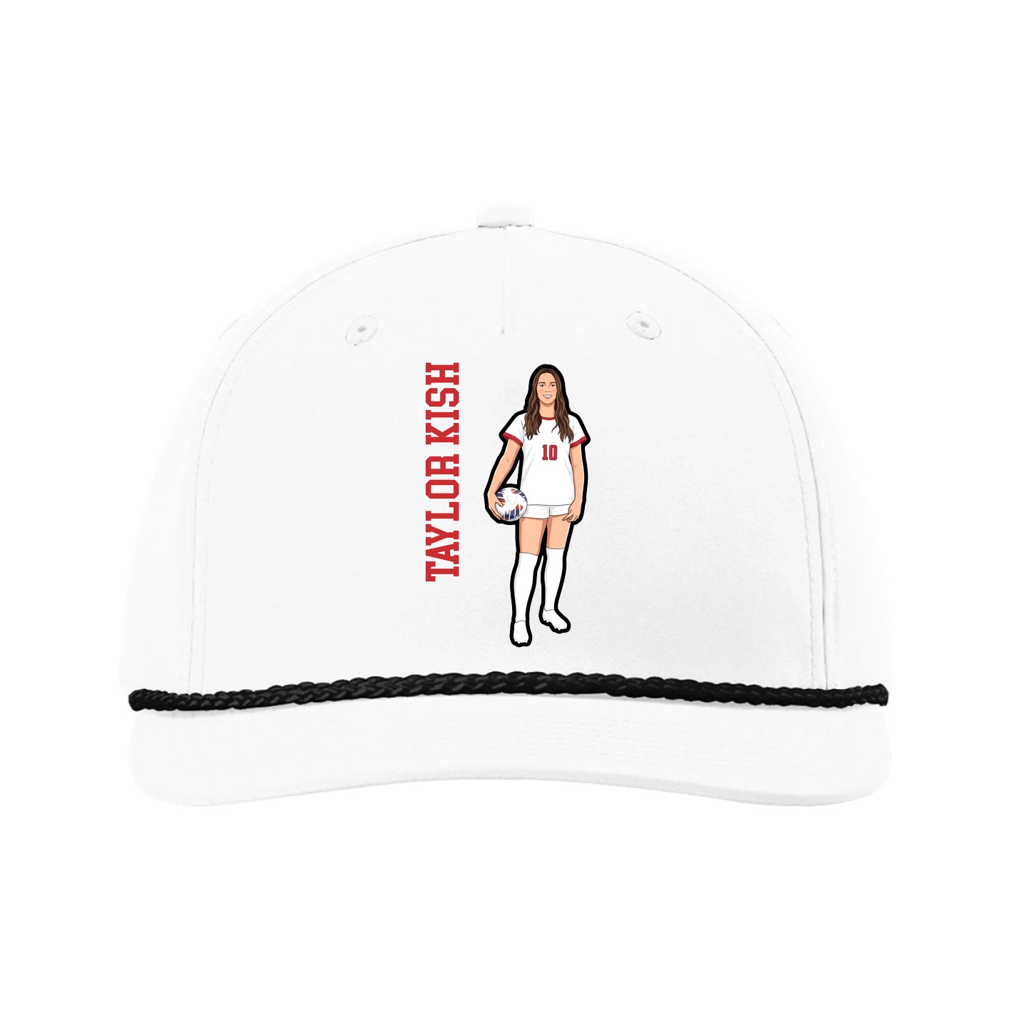 Five-Panel Classic Rope Cap — Name Vertical in White