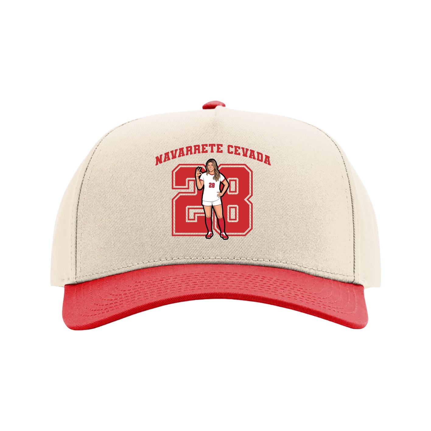 Full Fabric Five-Panel Champ Cap — Number in Cream/Red