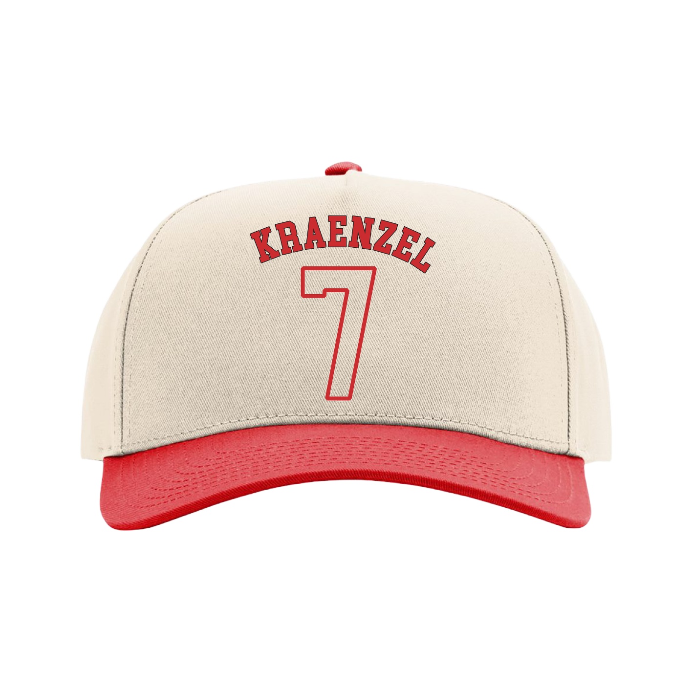 Full Fabric Five-Panel Champ Cap — Shirsey Arch in Cream/Red