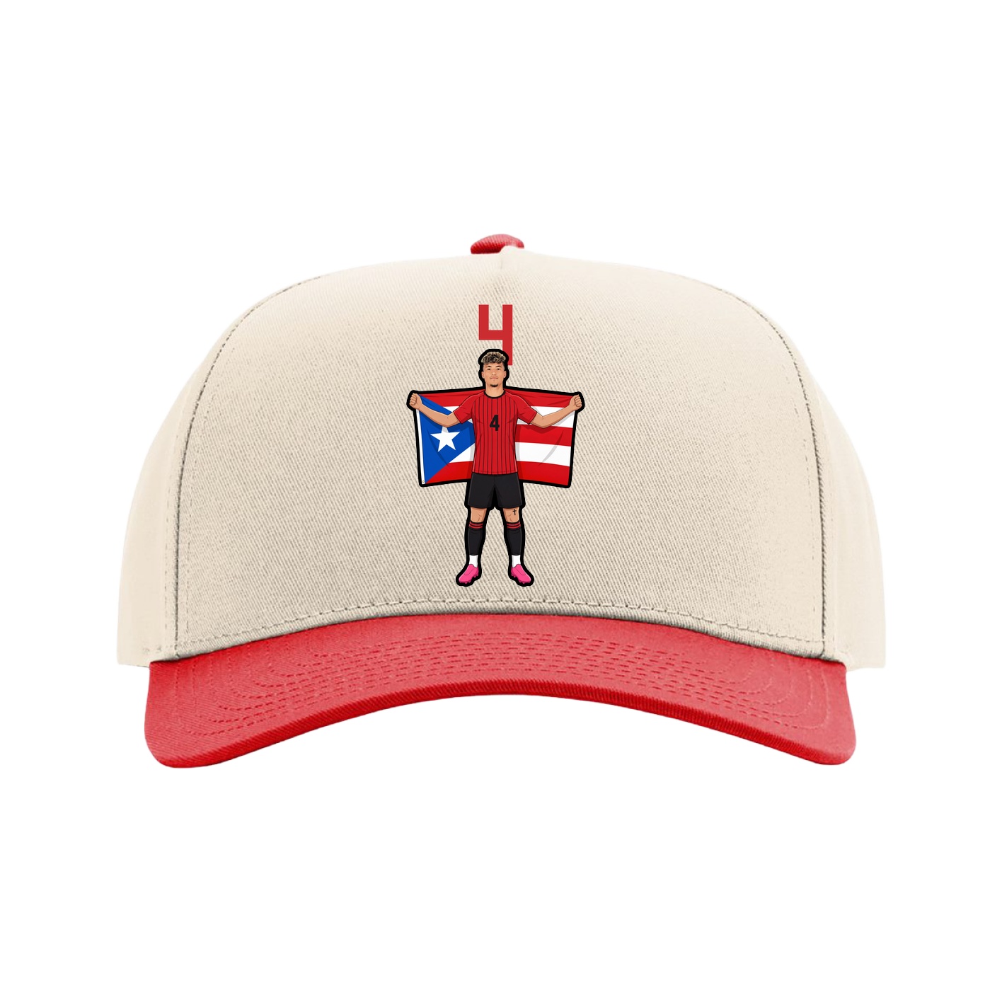 Full Fabric Five-Panel Champ Cap — Number Top in Cream/Red