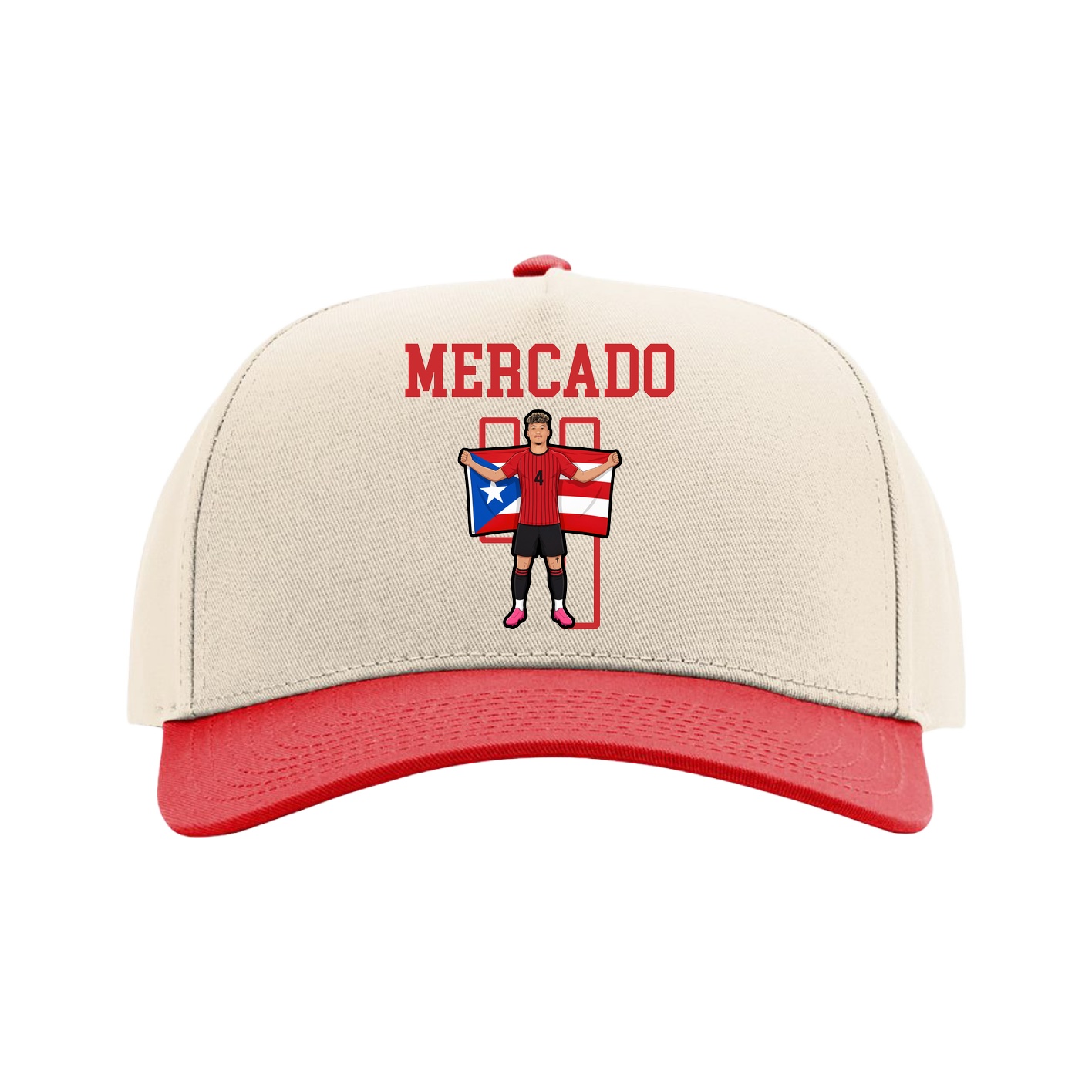 Full Fabric Five-Panel Champ Cap — Shirsey in Cream/Red