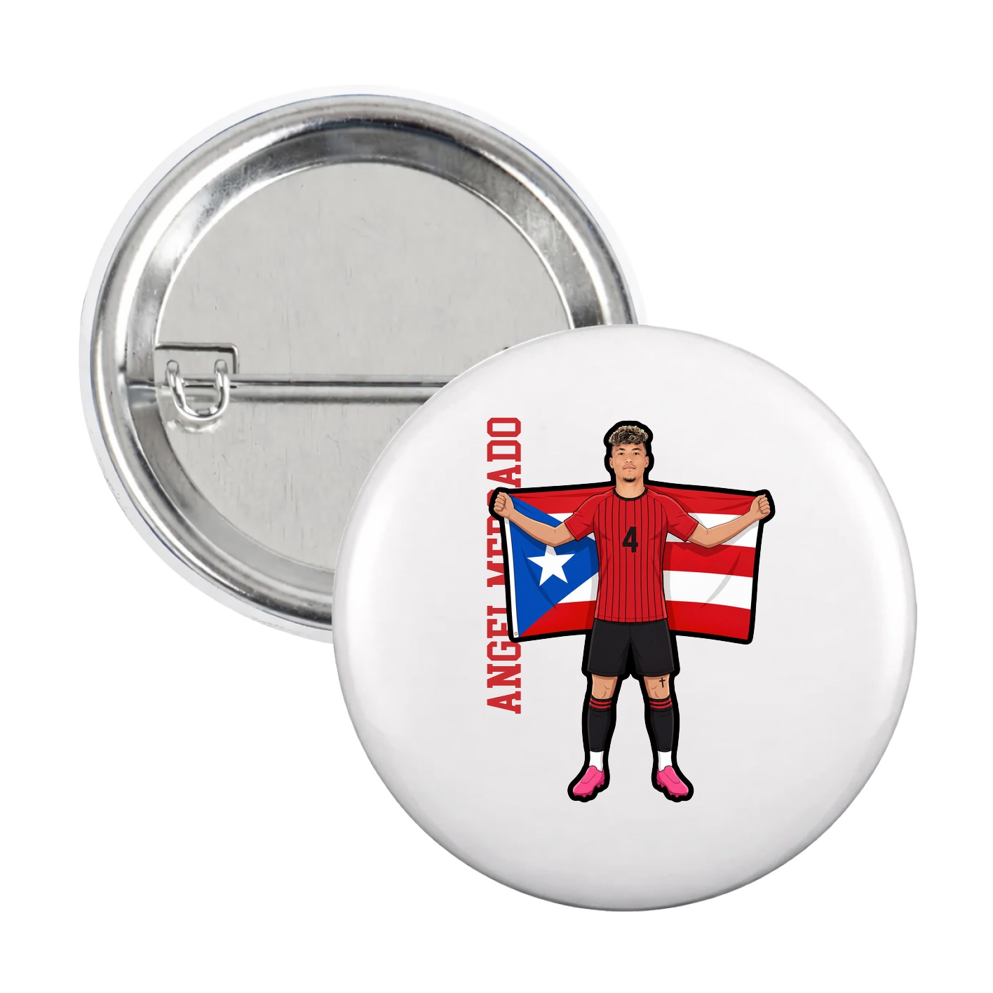 Game Day Button — Name Vertical in White