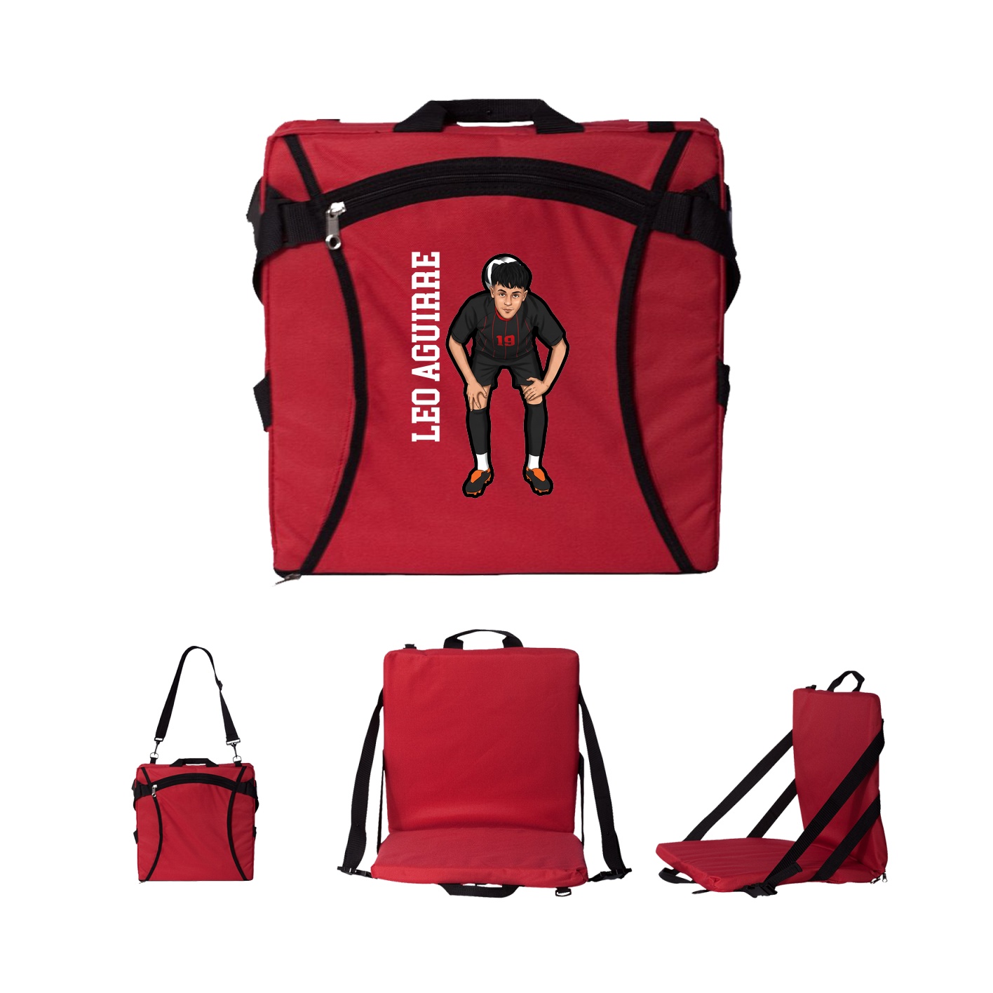 Folding Stadium Seat — Name Vertical in Red