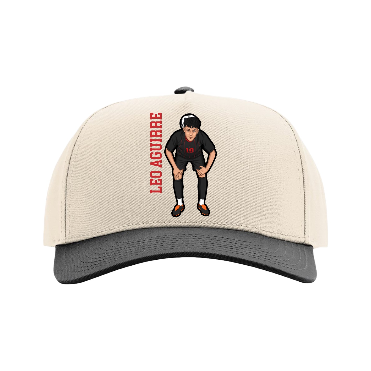 Full Fabric Five-Panel Champ Cap — Name Vertical in Cream/Black