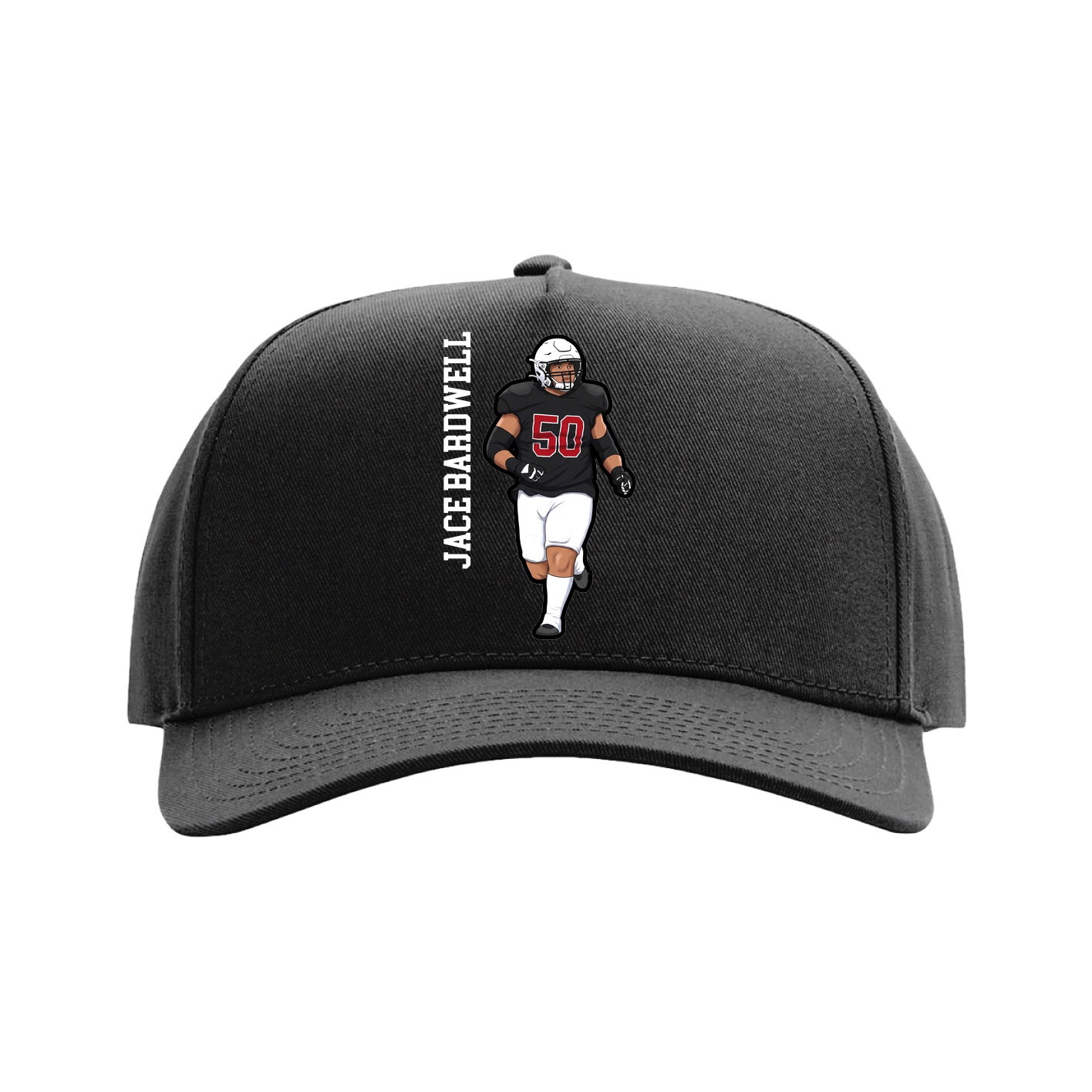 Full Fabric Five-Panel Champ Cap — Name Vertical in Black