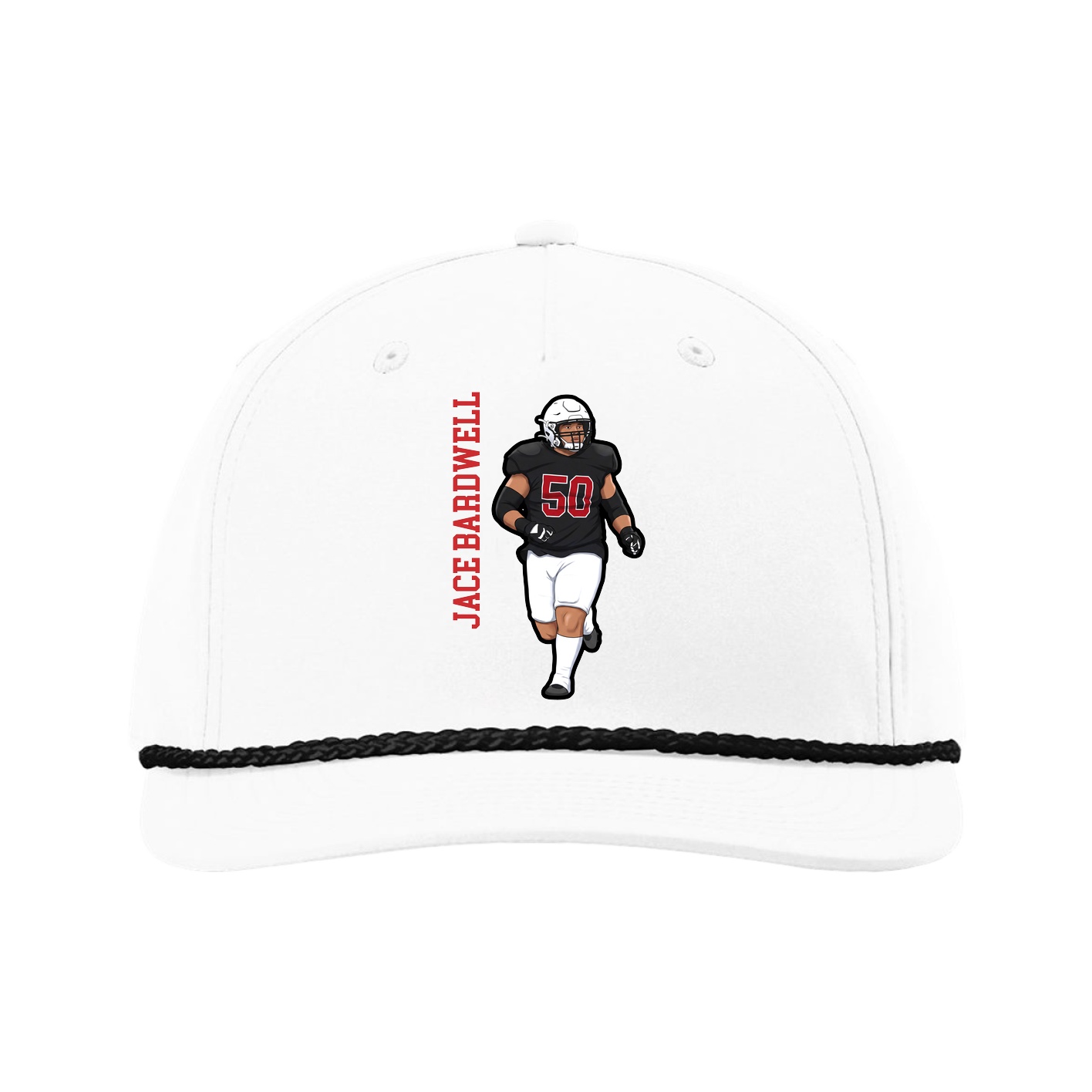 Five-Panel Classic Rope Cap — Name Vertical in White