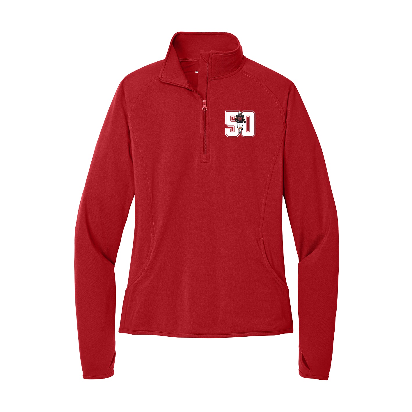 Women's Q-Zip Pullover — Number in Red