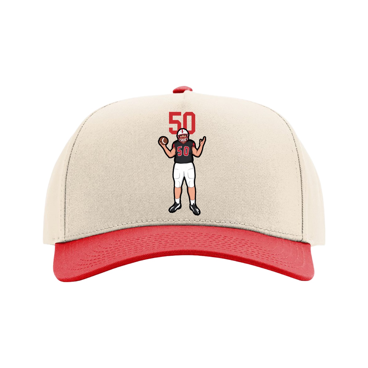 Full Fabric Five-Panel Champ Cap — Number Top in Cream/Red