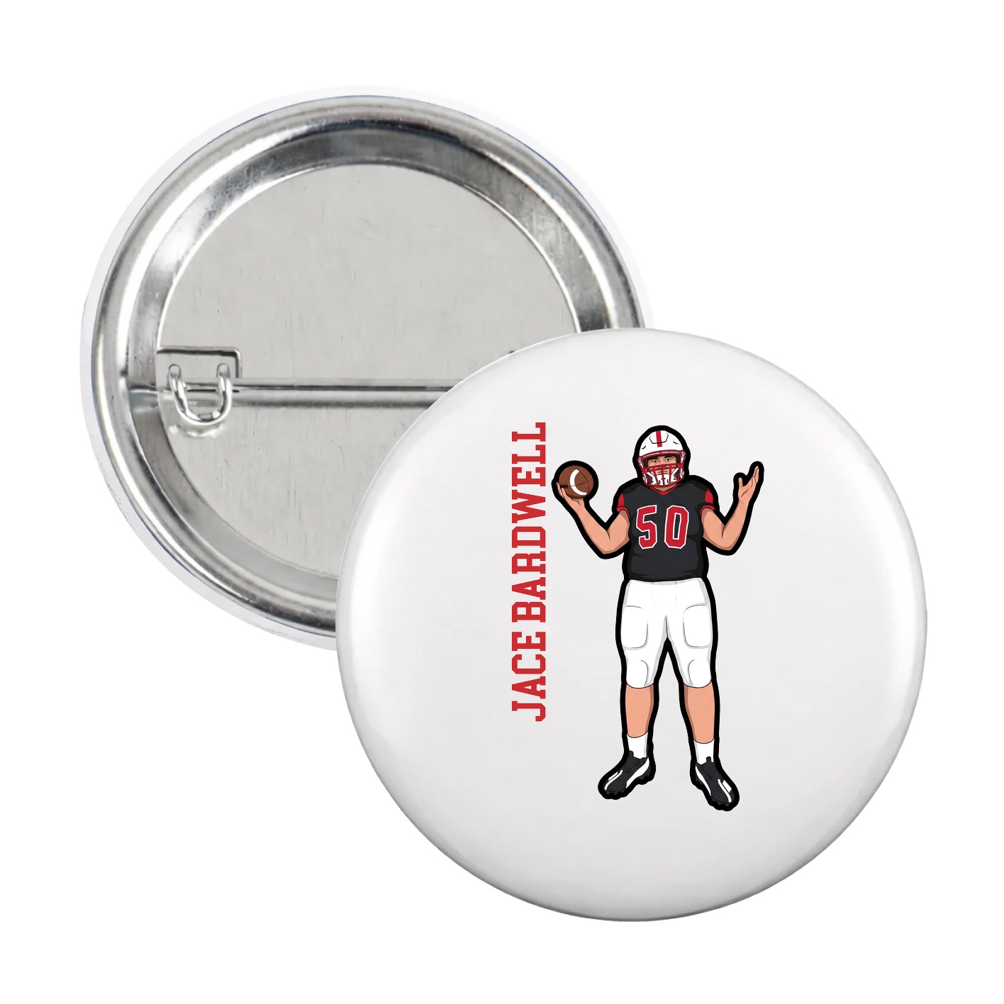 Game Day Button — Name Vertical in White