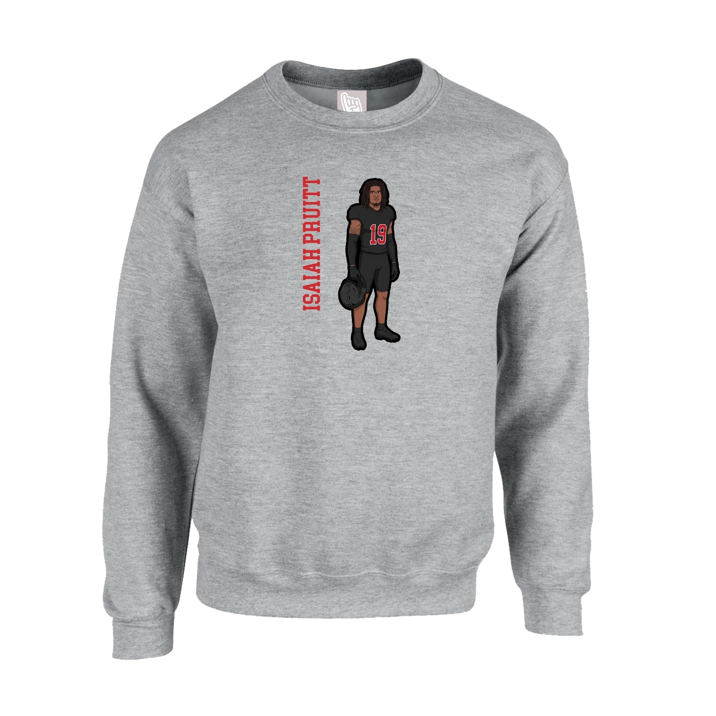 Fleece Crew — Name Vertical in Grey