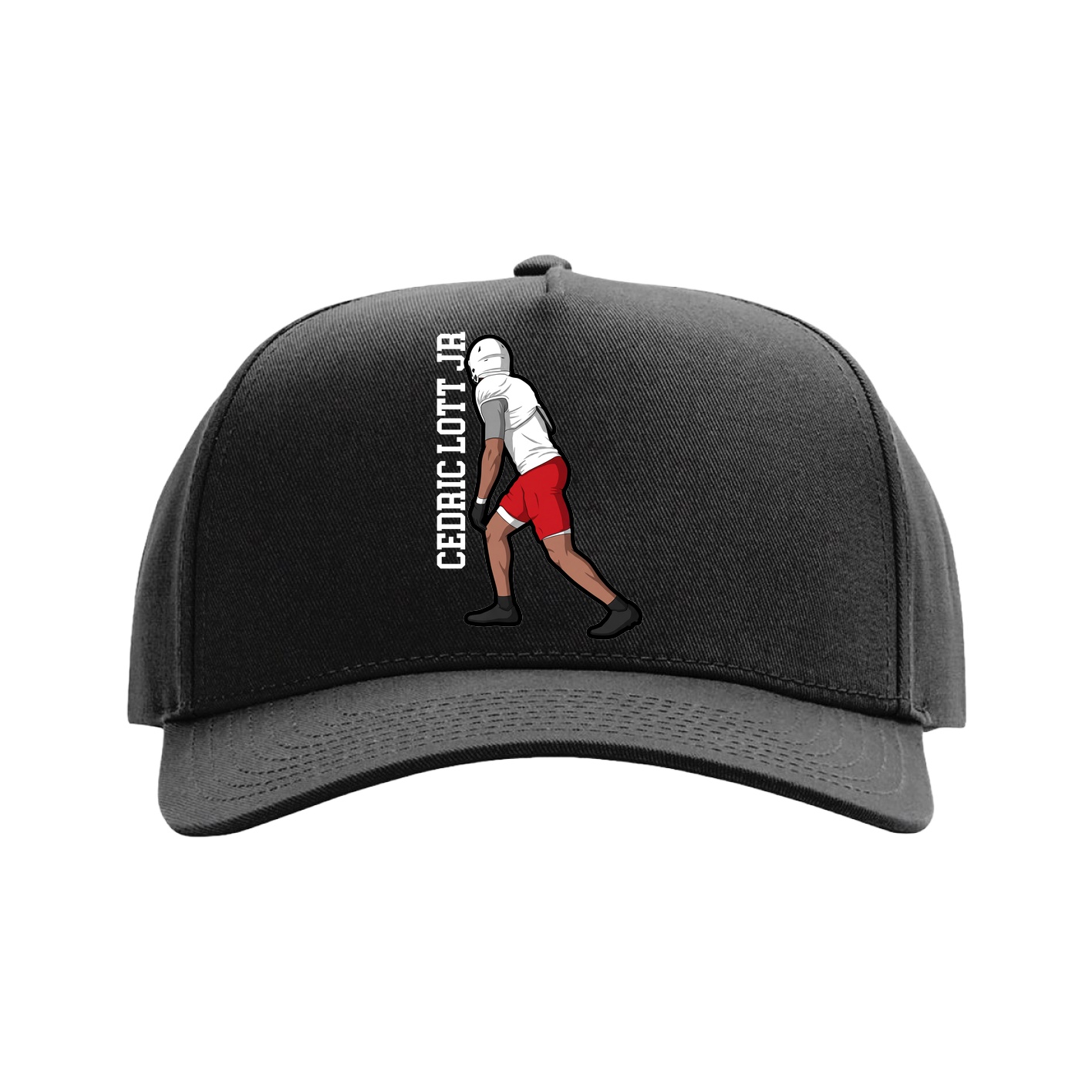 Full Fabric Five-Panel Champ Cap — Name Vertical in Black