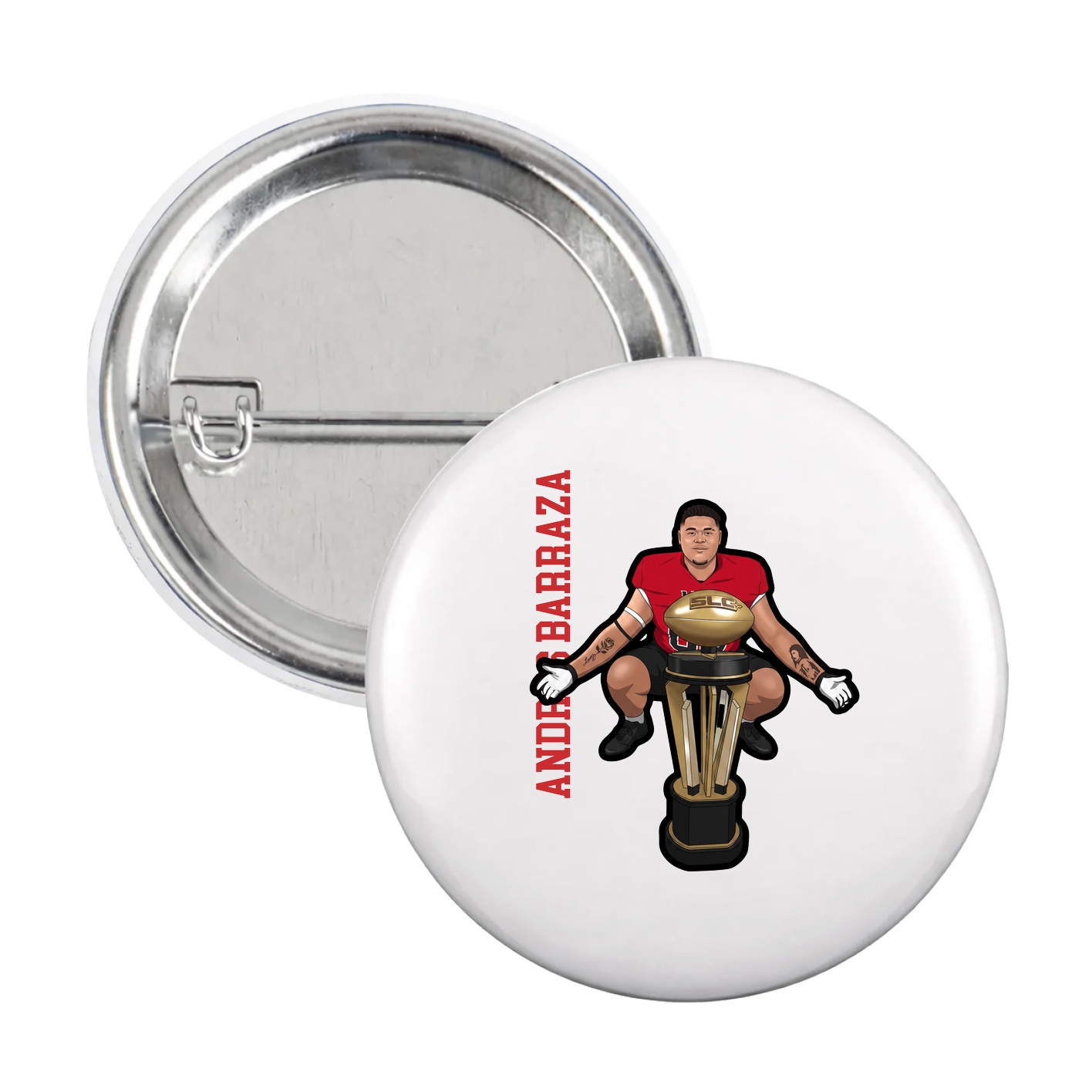 Game Day Button — Name Vertical in White