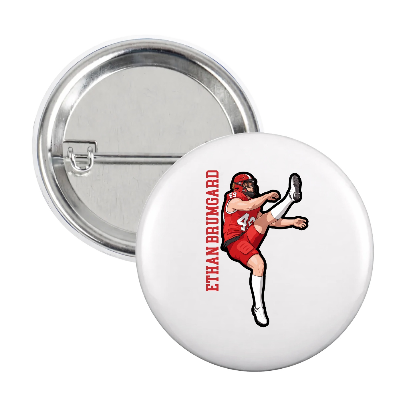 Game Day Button — Name Vertical in White