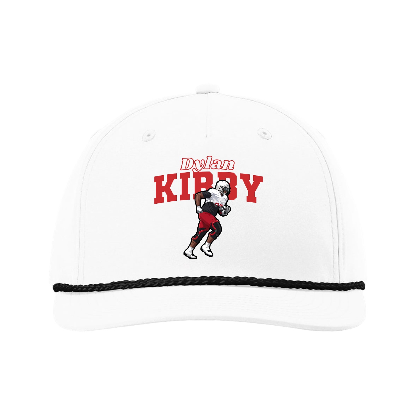 Five-Panel Classic Rope Cap — Name Arch in White