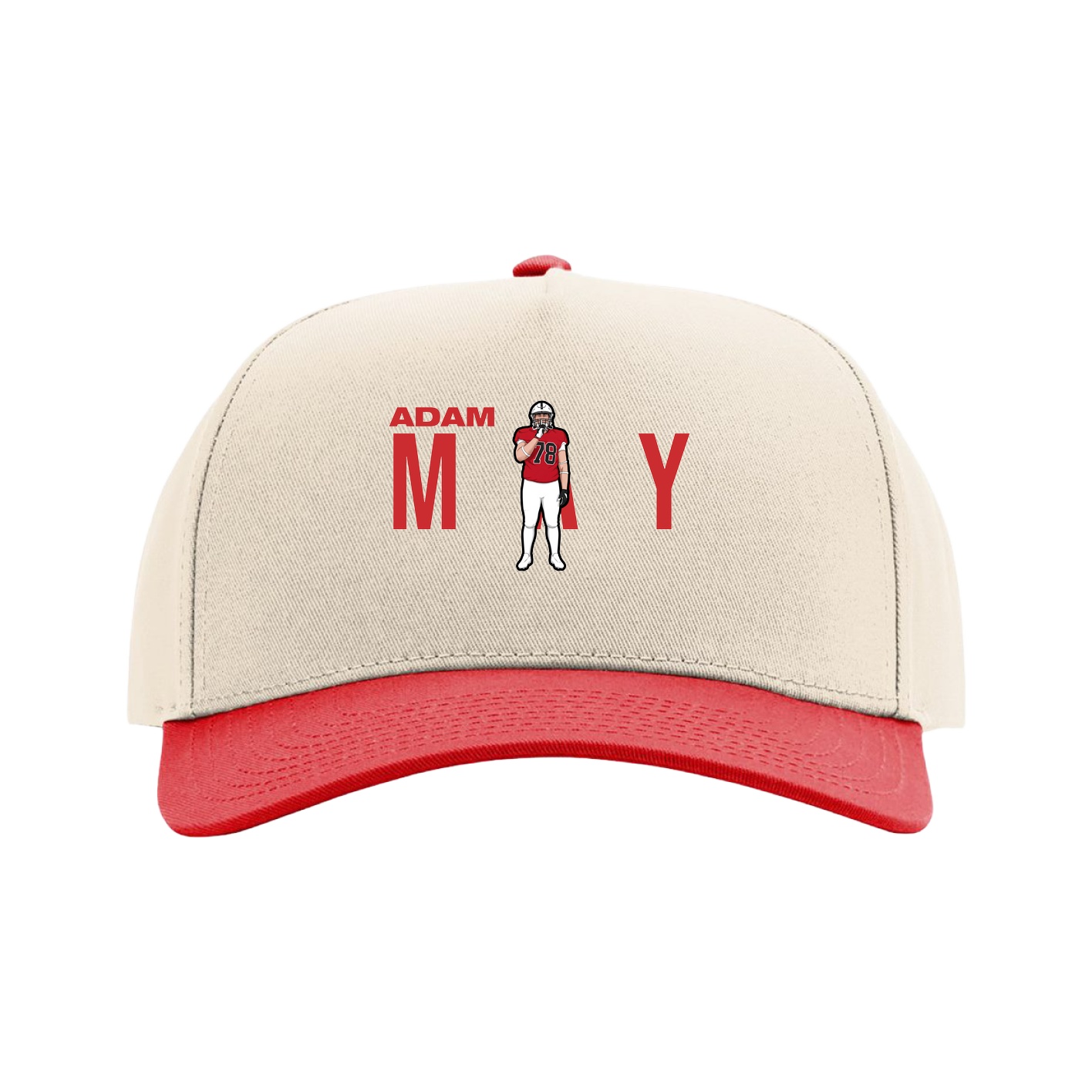 Full Fabric Five-Panel Champ Cap — Player Name in Cream/Red