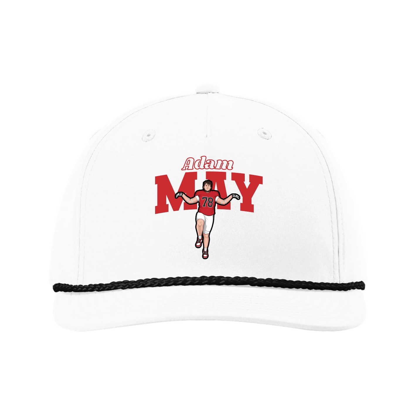 Five-Panel Classic Rope Cap — Name Arch in White