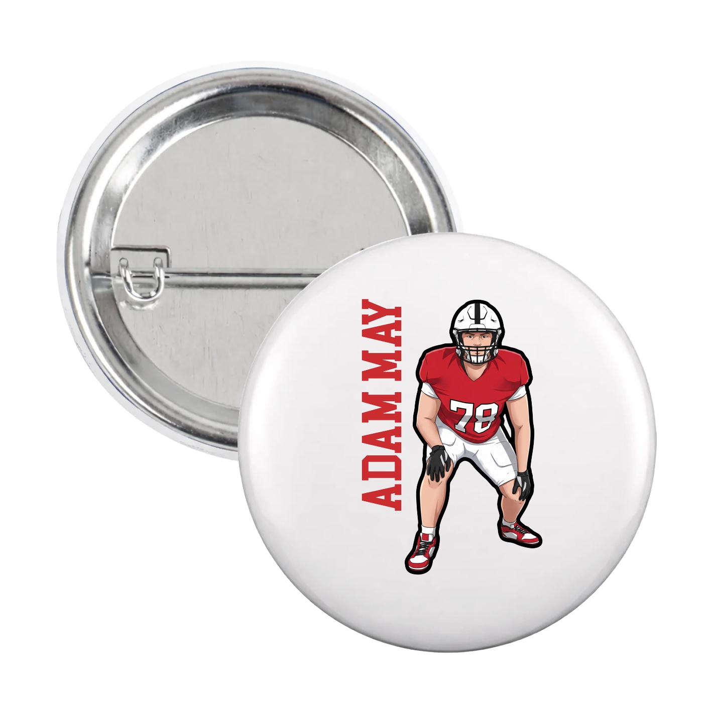 Game Day Button — Name Vertical in White