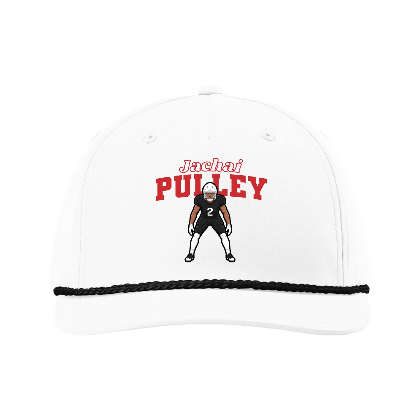 Five-Panel Classic Rope Cap — Name Arch in White