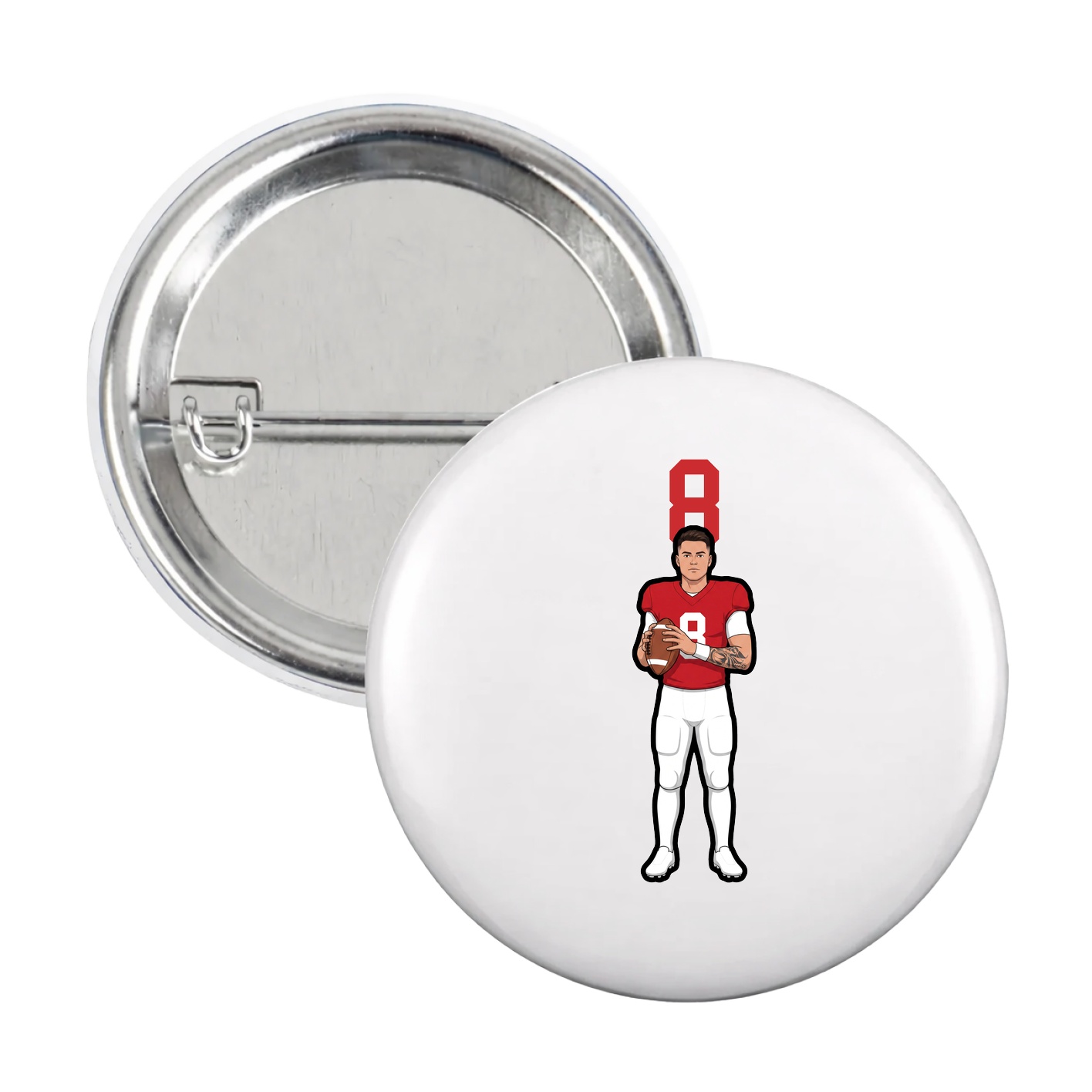 Game Day Button — Number Top in White