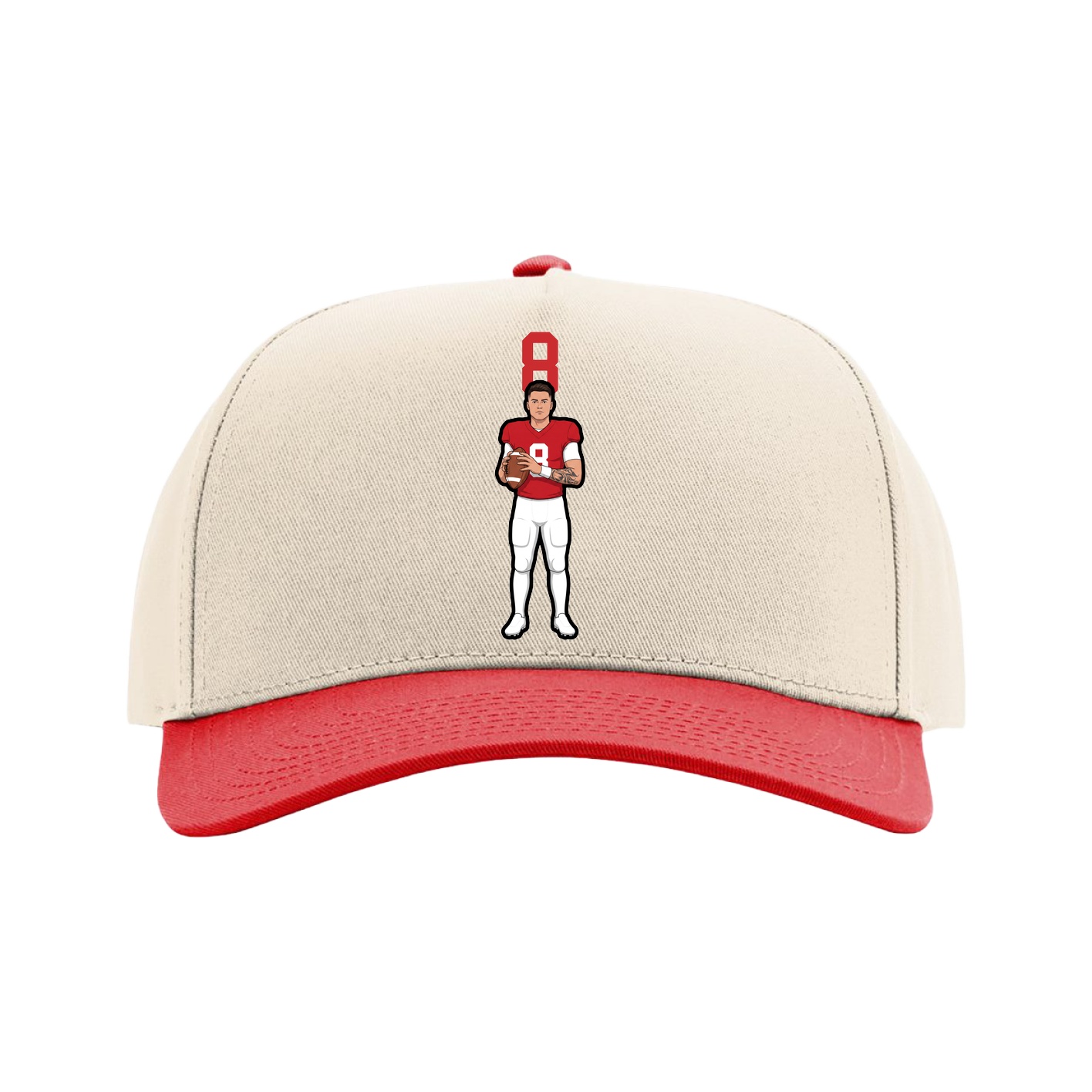 Full Fabric Five-Panel Champ Cap — Number Top in Cream/Red
