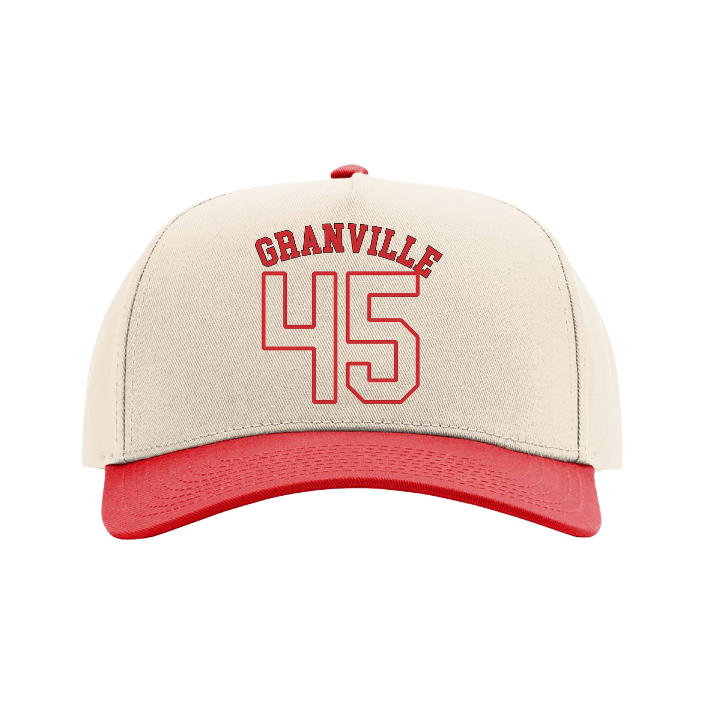 Full Fabric Five-Panel Champ Cap — Shirsey Arch in Cream/Red