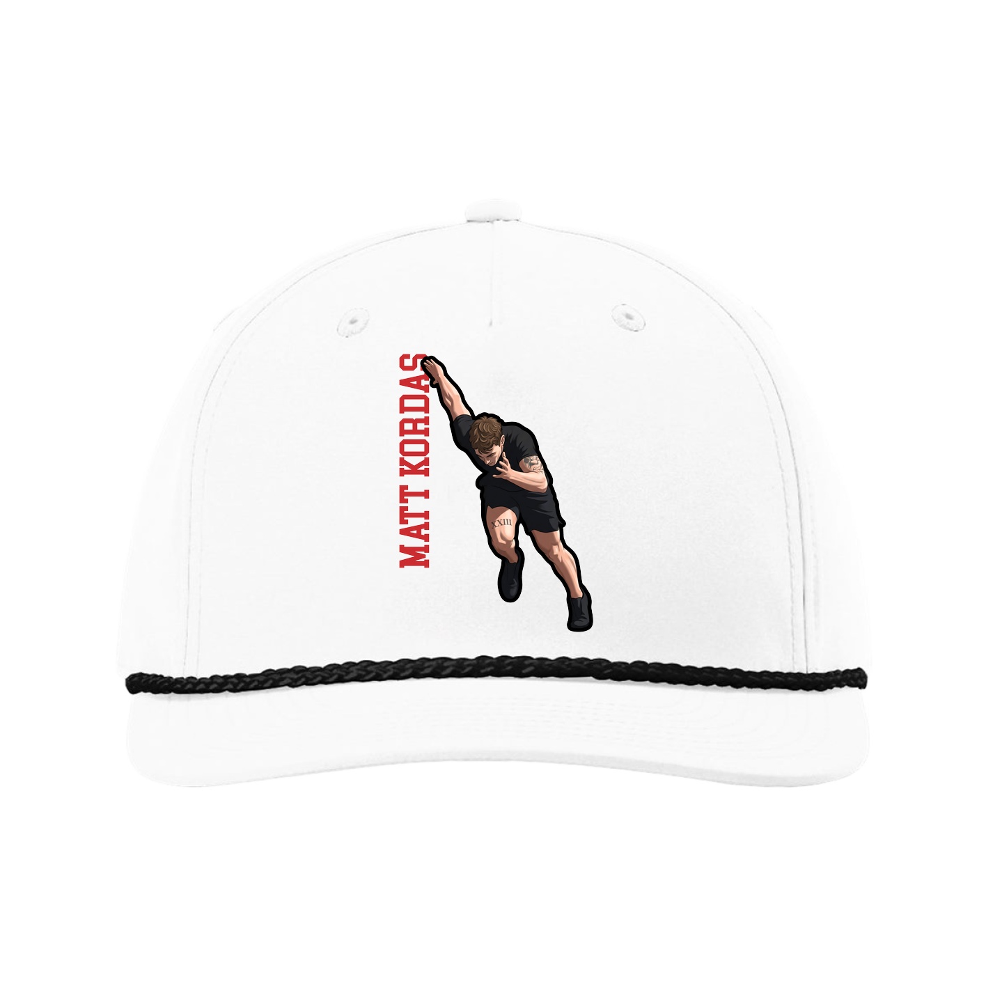 Five-Panel Classic Rope Cap — Name Vertical in White