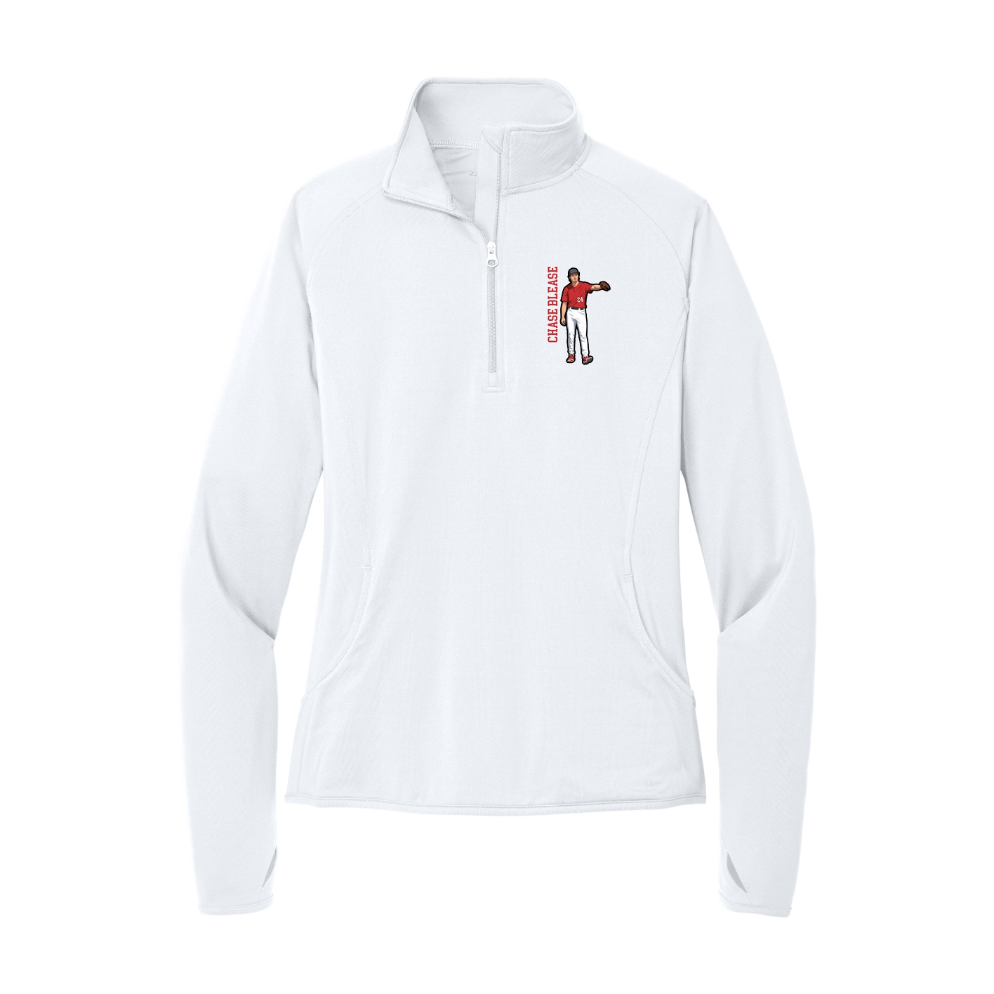 Women's Q-Zip Pullover — Name Vertical in White