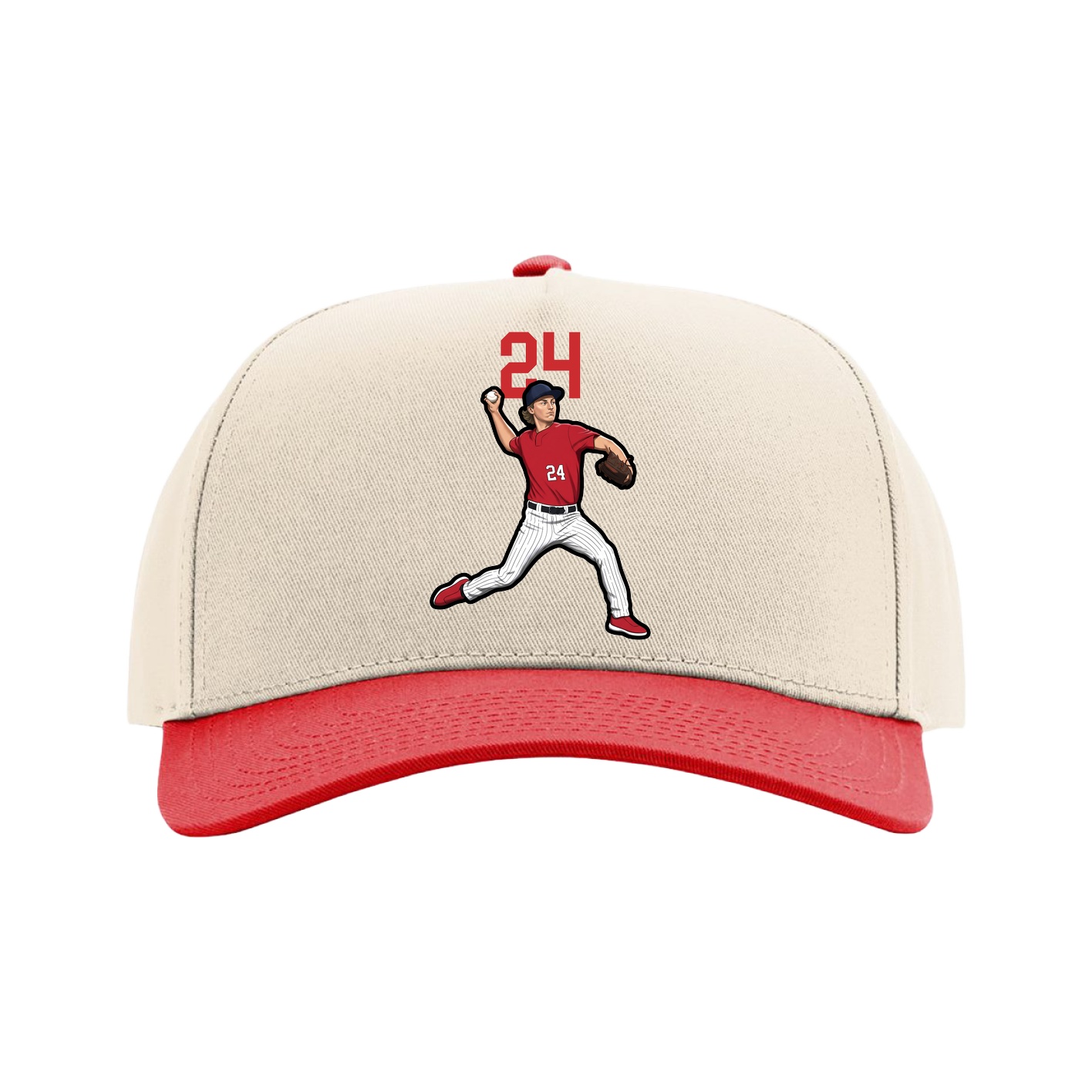 Full Fabric Five-Panel Champ Cap — Number Top in Cream/Red