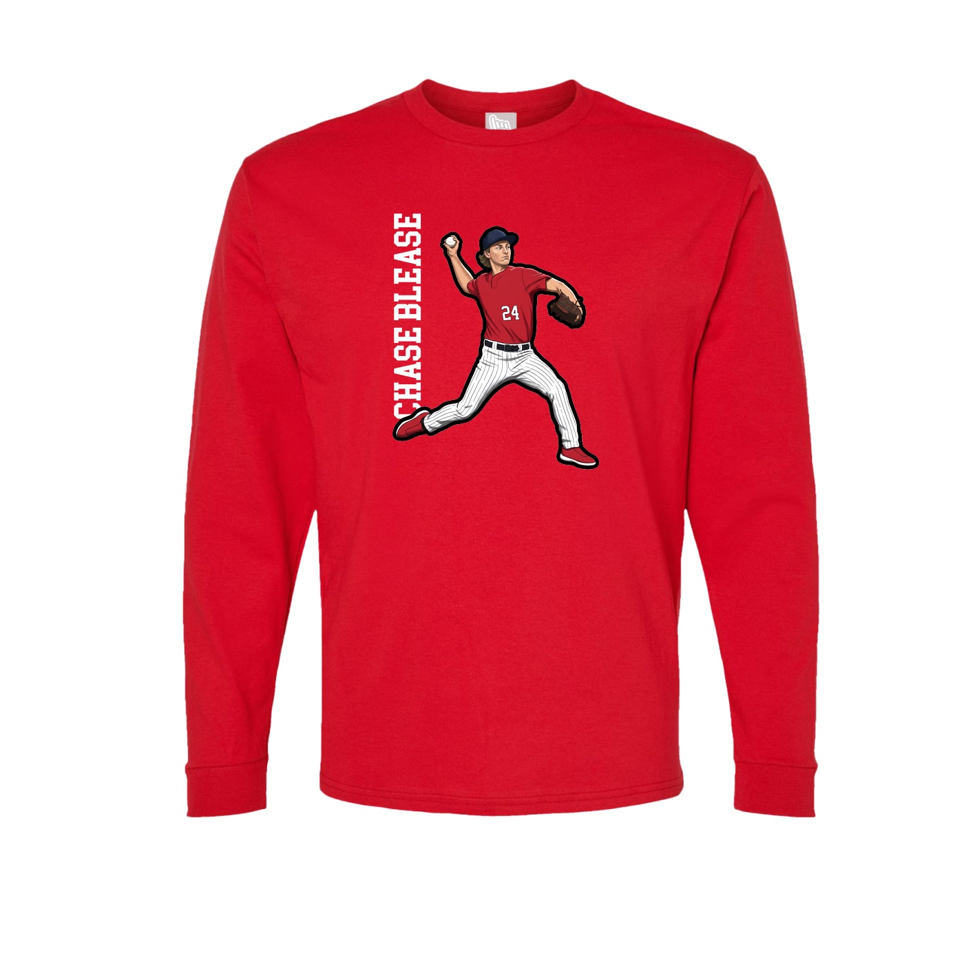 Long Sleeve Tee — Name Vertical in Red