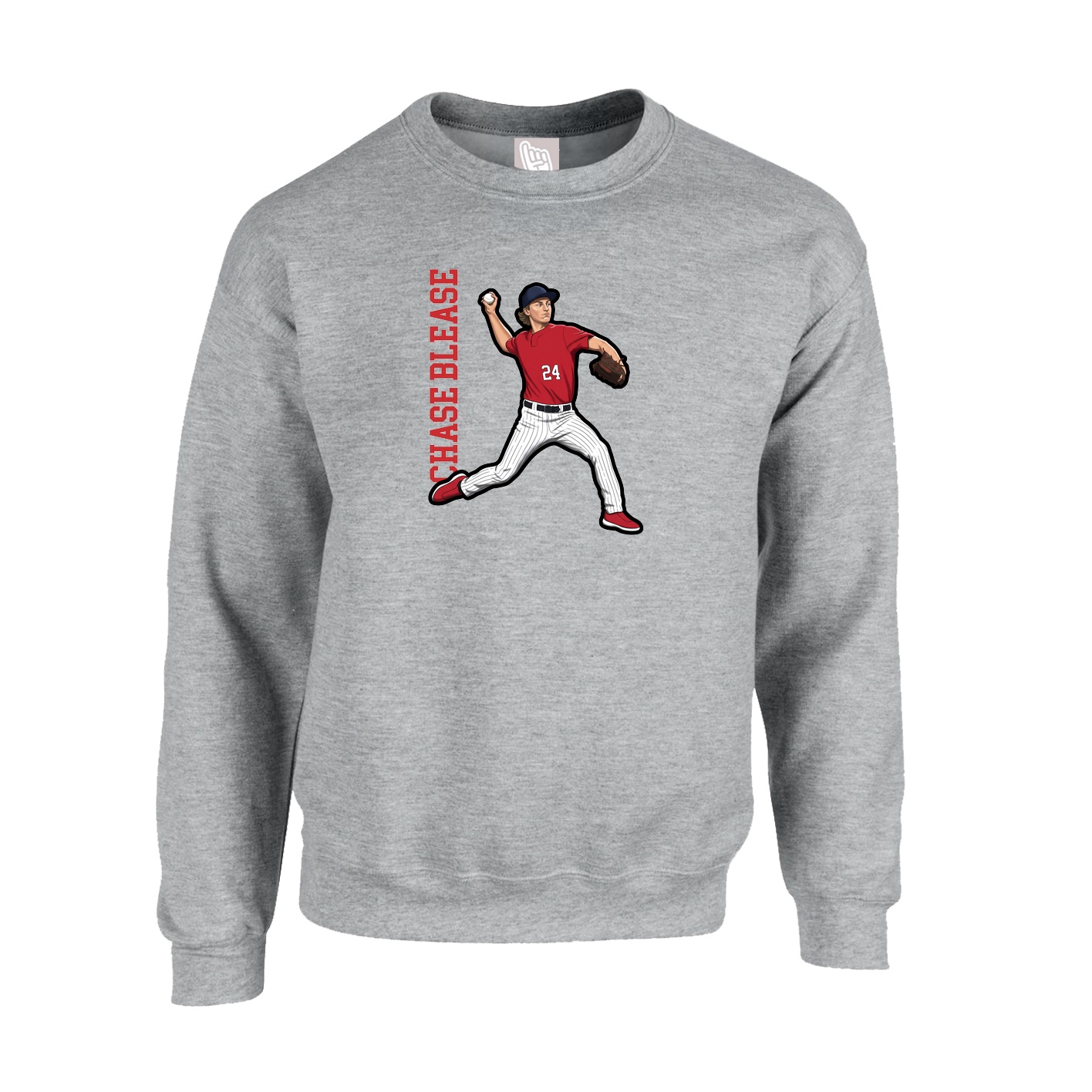 Fleece Crew — Name Vertical in Grey