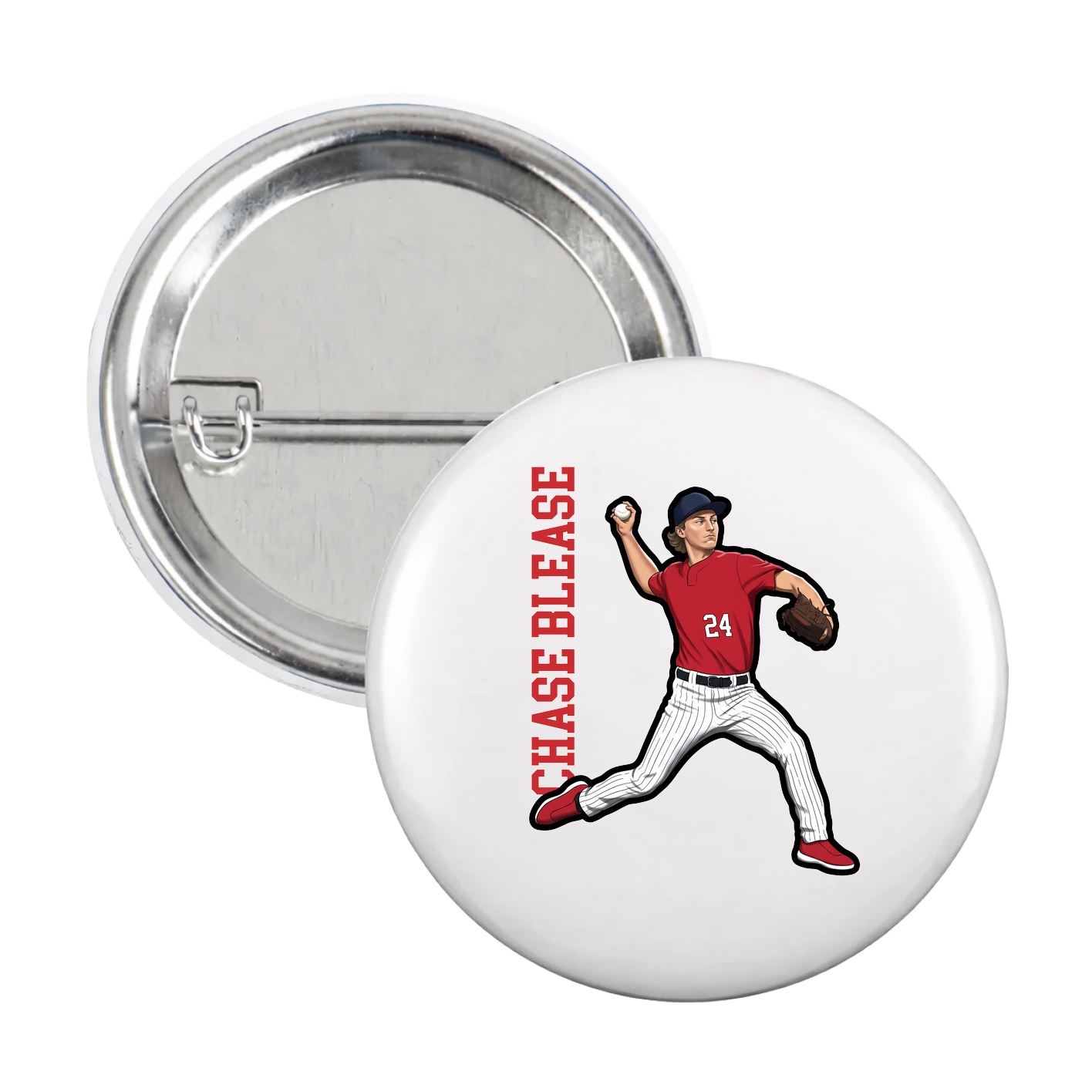 Game Day Button — Name Vertical in White