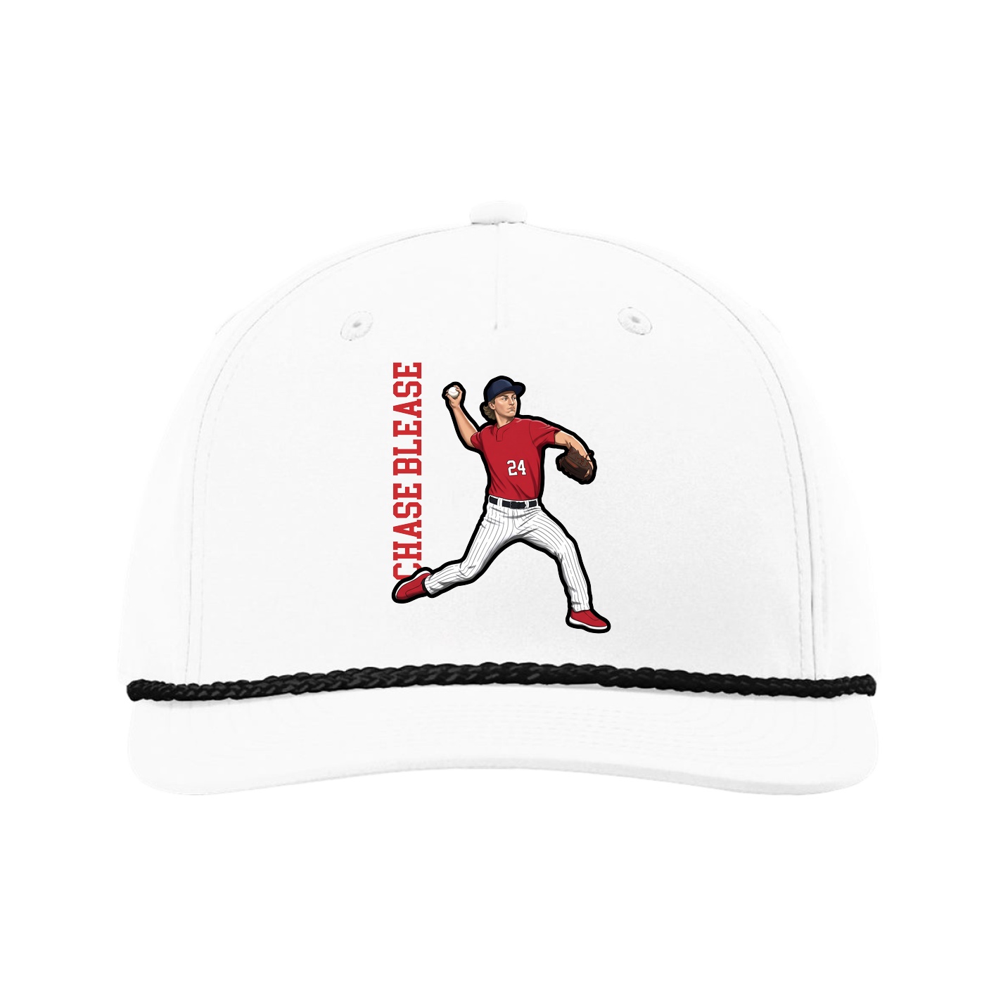 Five-Panel Classic Rope Cap — Name Vertical in White