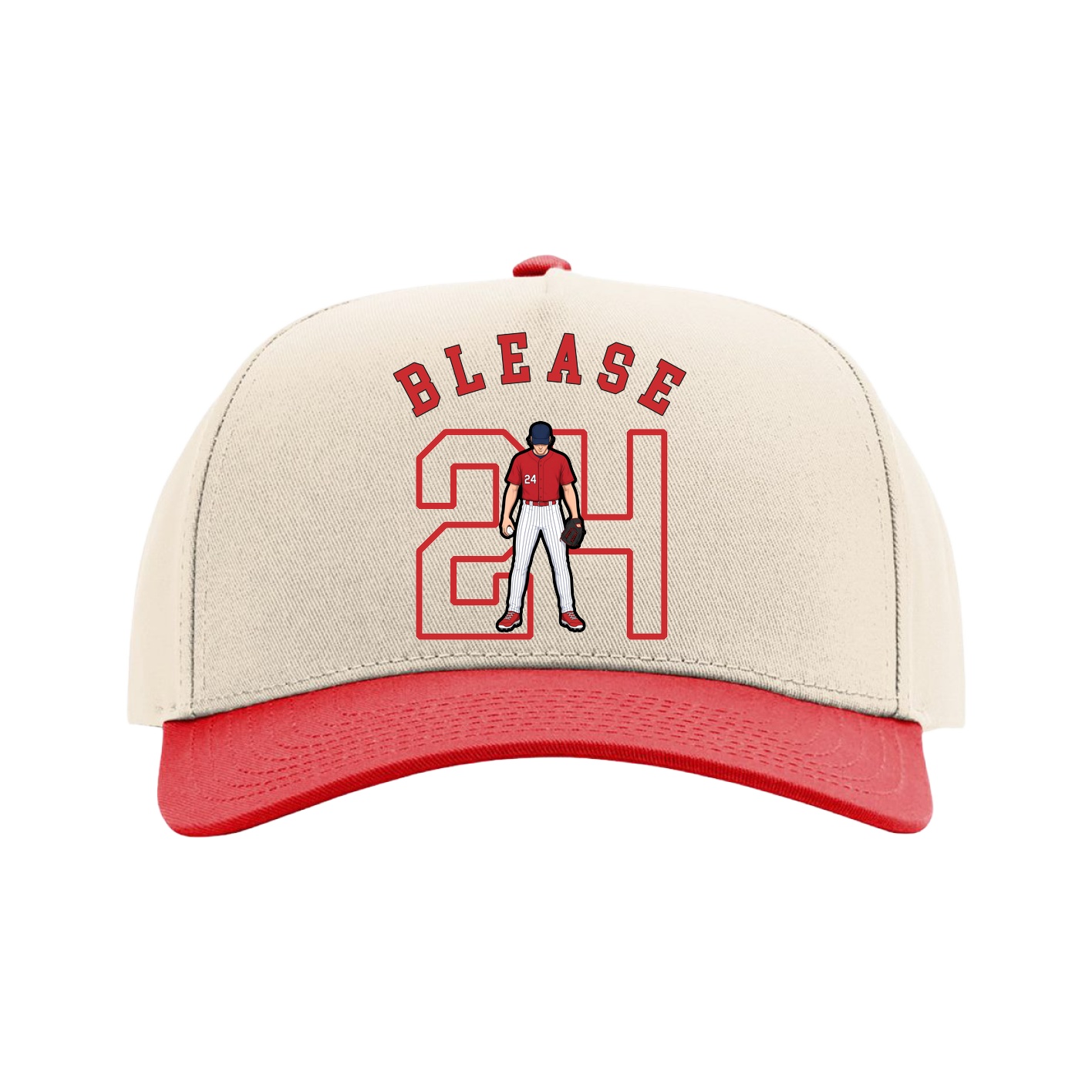 Full Fabric Five-Panel Champ Cap — Shirsey Arch in Cream/Red