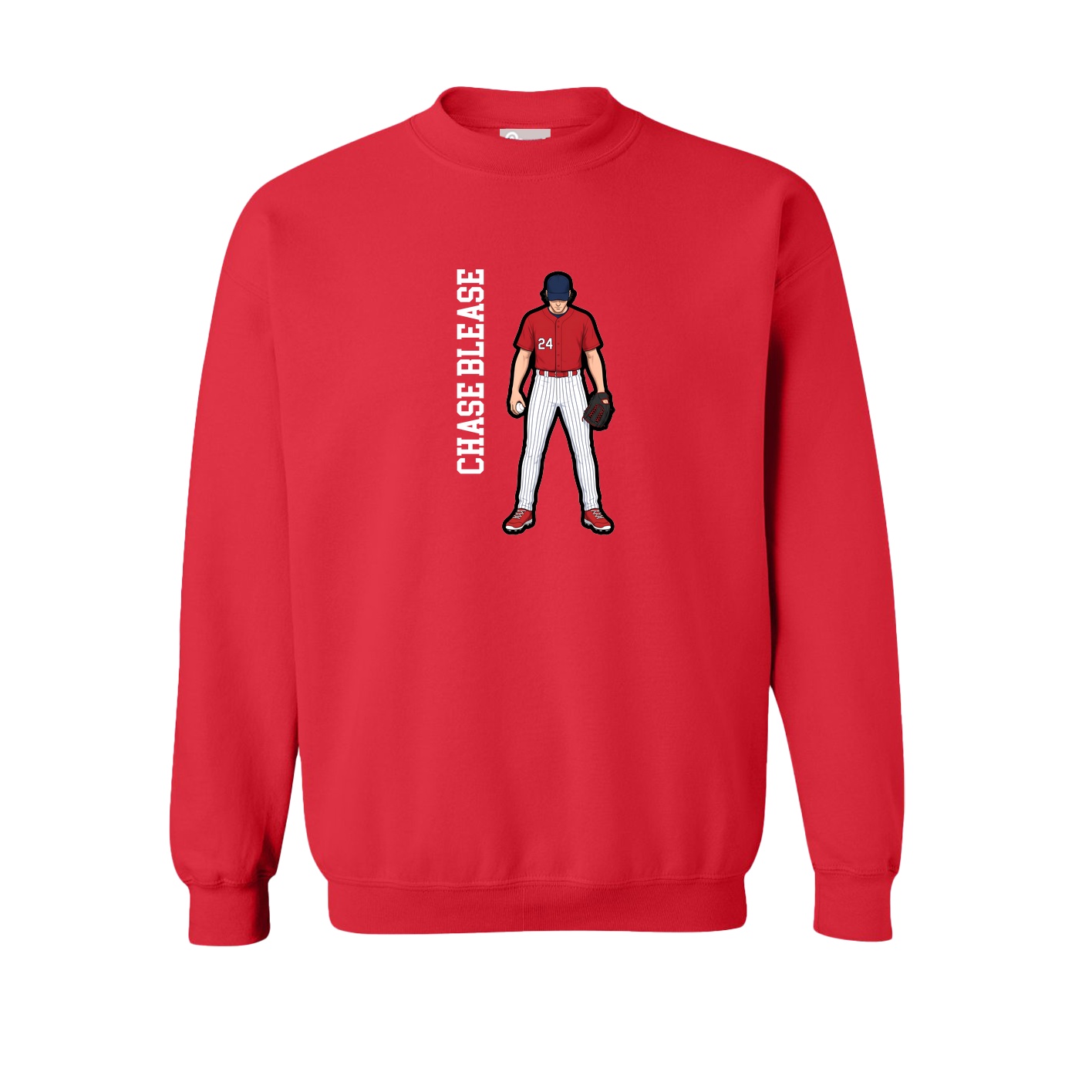 Fleece Crew — Name Vertical in Red