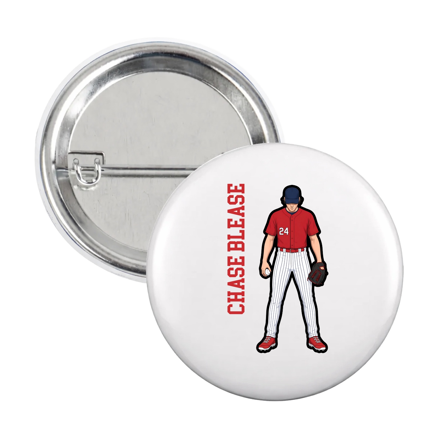 Game Day Button — Name Vertical in White