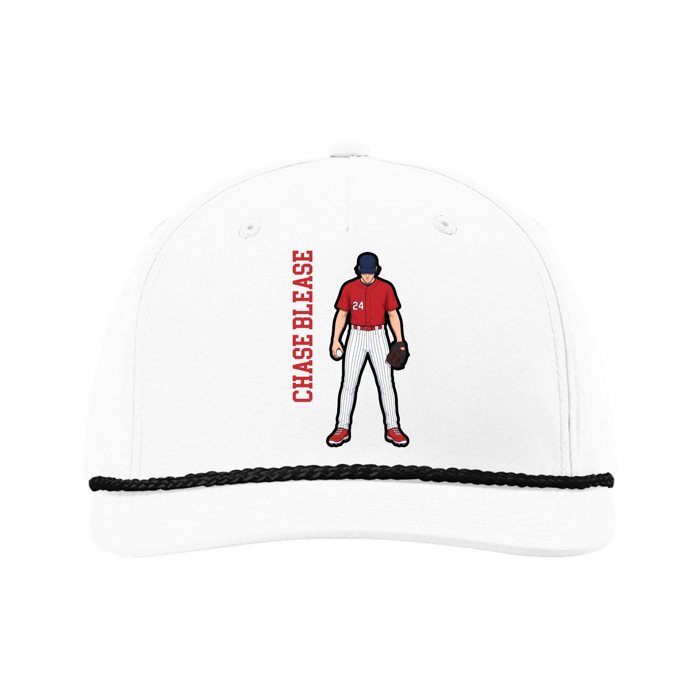 Five-Panel Classic Rope Cap — Name Vertical in White