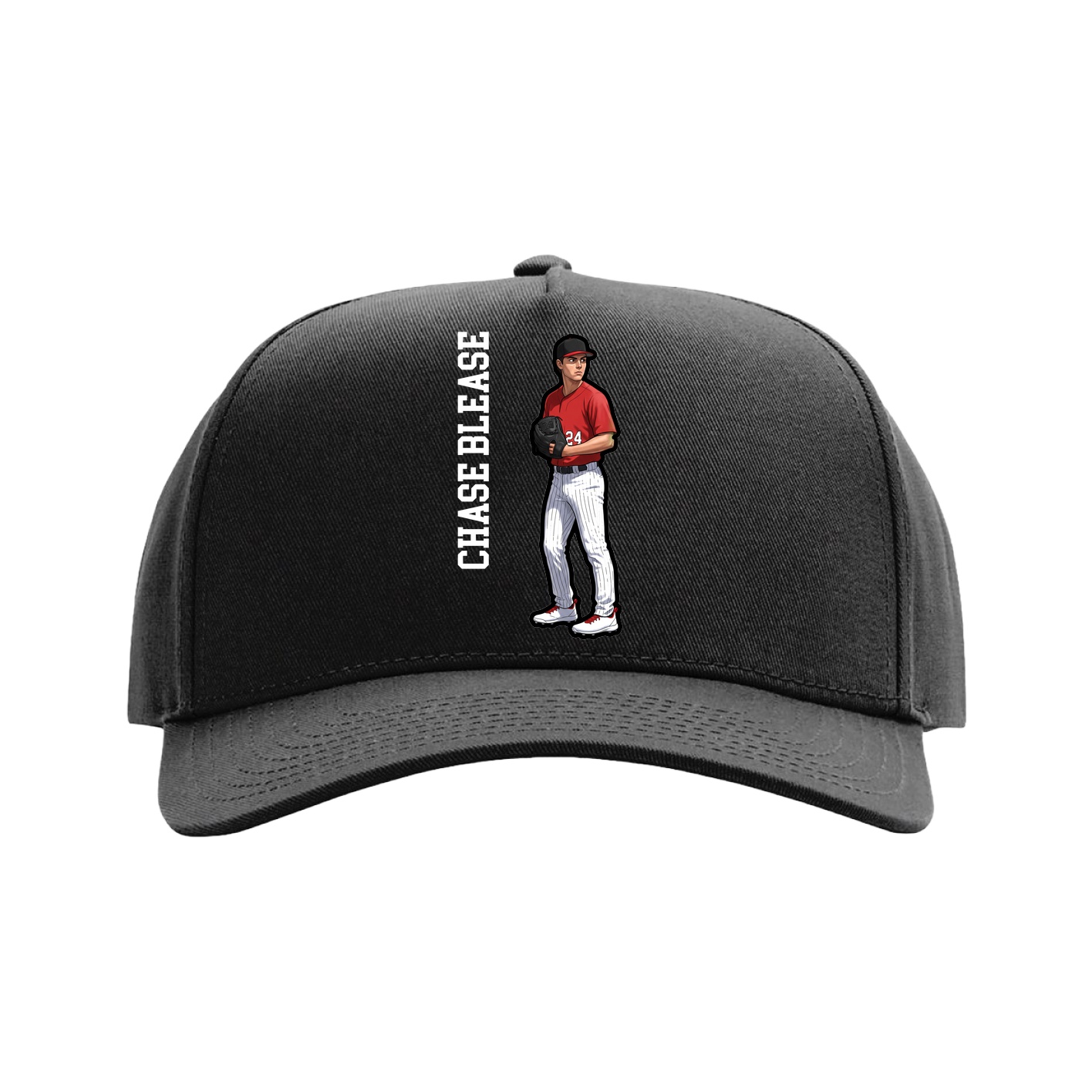 Full Fabric Five-Panel Champ Cap — Name Vertical in Black