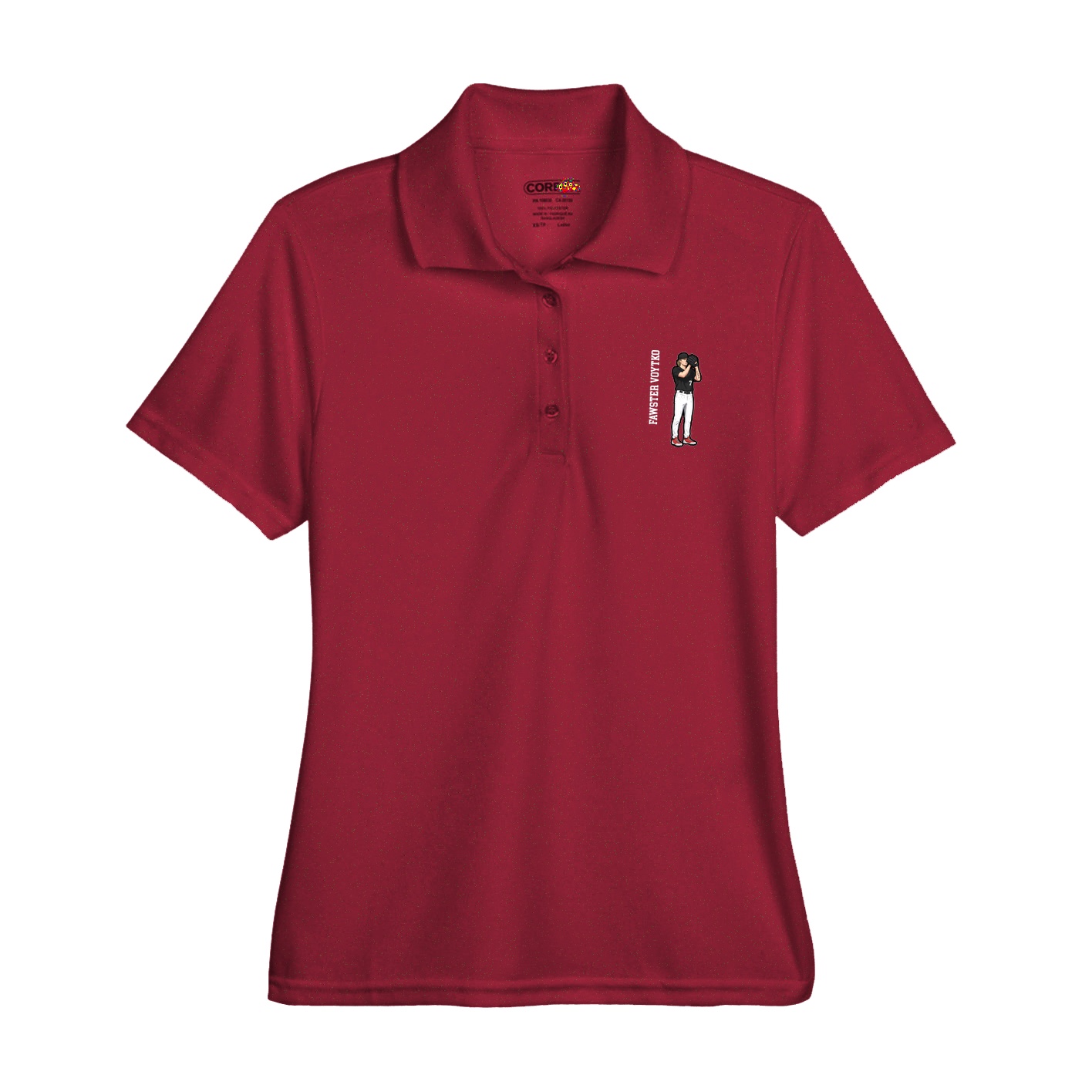 Womens Performance Polo — Name Vertical in Red