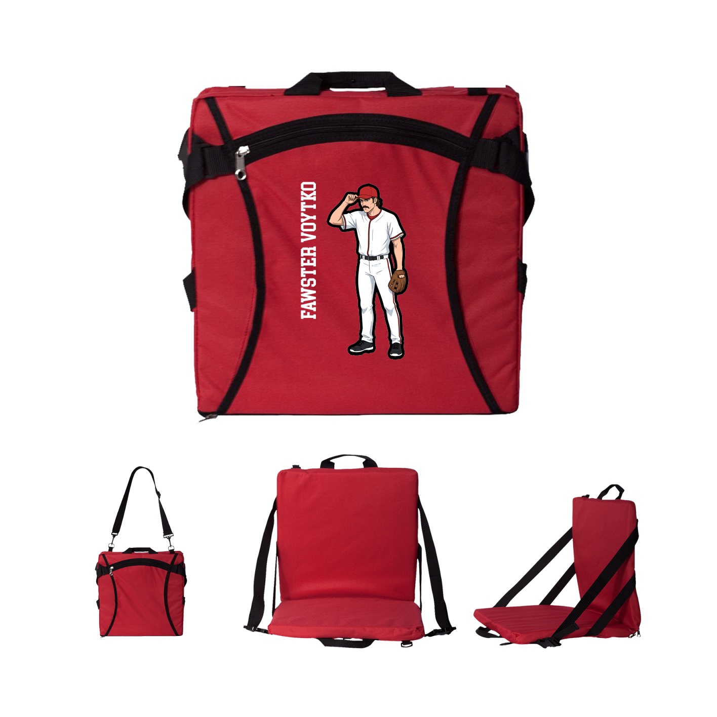 Folding Stadium Seat — Name Vertical in Red