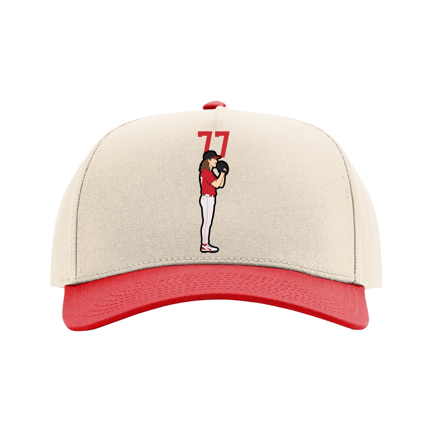 Full Fabric Five-Panel Champ Cap — Number Top in Cream/Red