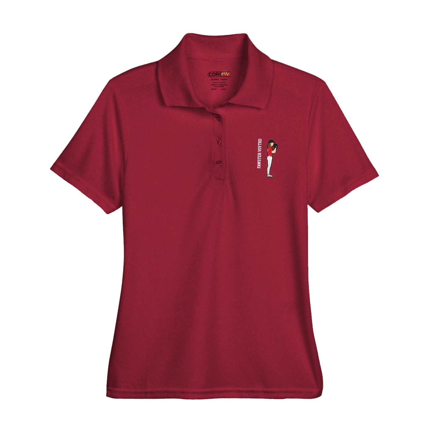 Womens Performance Polo — Name Vertical in Red
